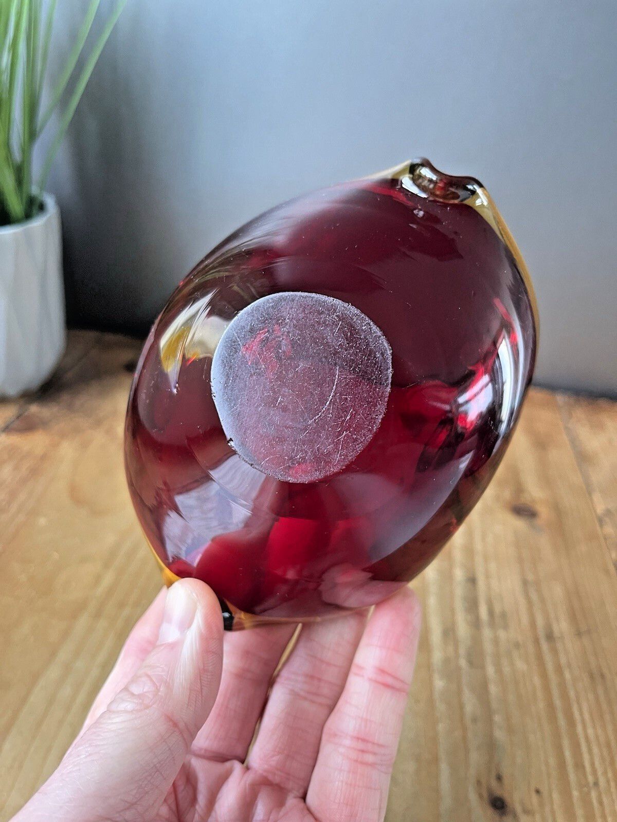 Home Decor Mid Century Murano Sommerso Red Amber Clear Glass Ashtray Bowl Geode Vintage 60s photo