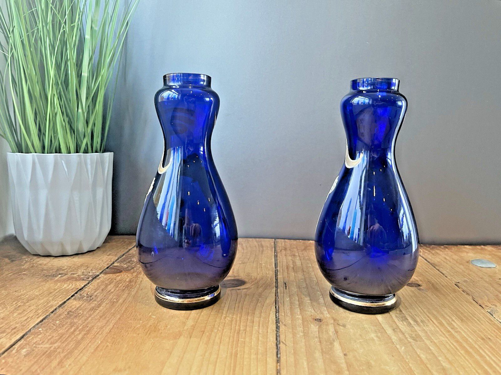 Pair Of Art Nouveau Bohemian Cobalt Gold Overlay Butterfly Vases Carl Goldberg. photo buy