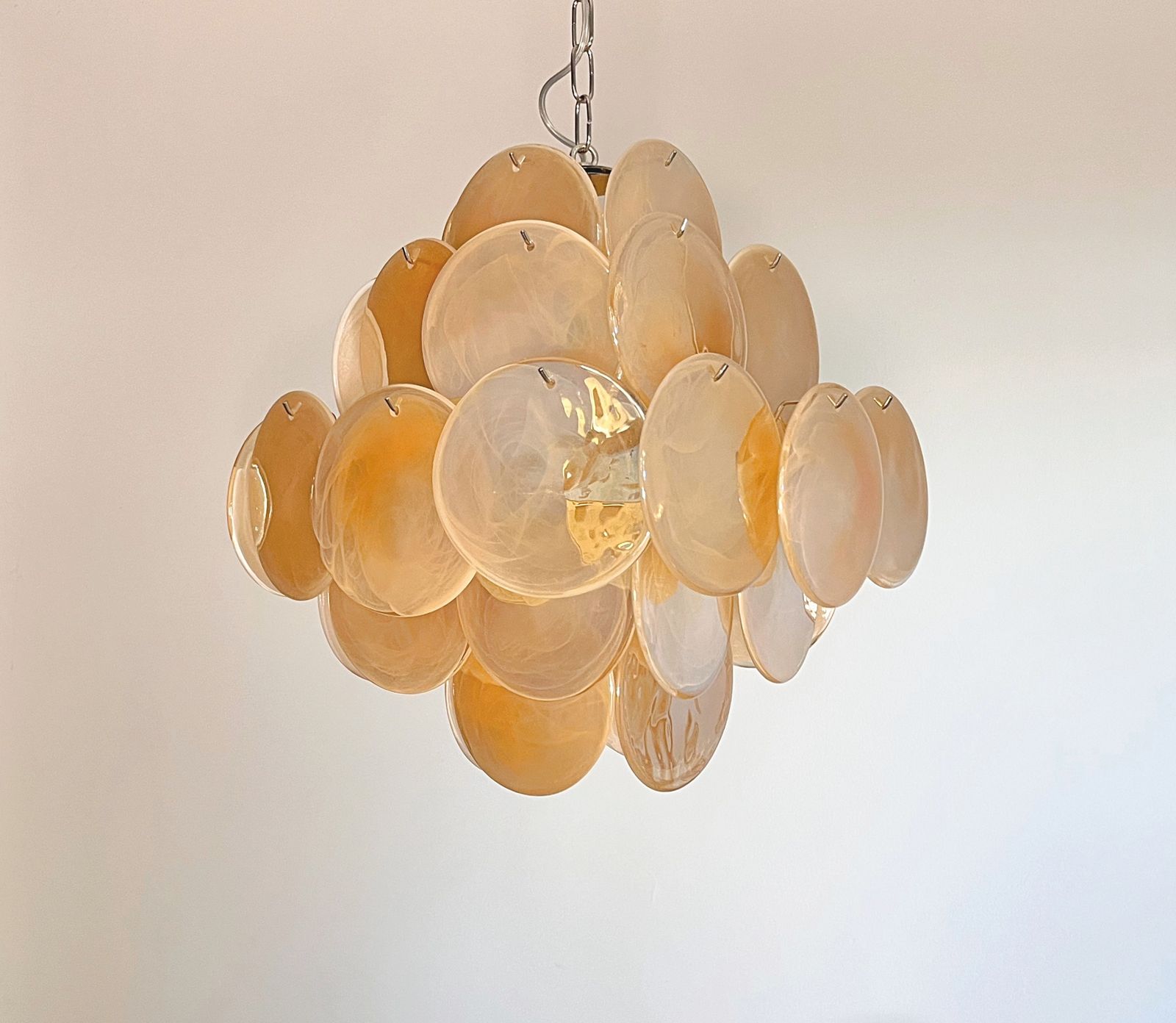 Vintage Italian Murano Chandelier   36 Iridescent Alabaster Gold Discs photo buy