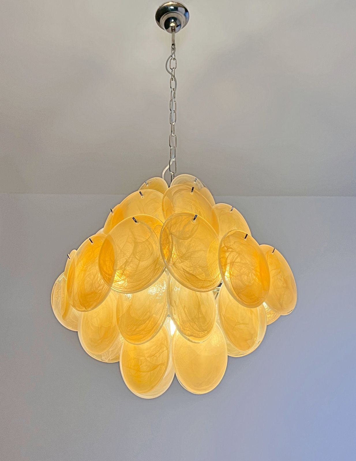 photo for sale Vintage Italian Murano Chandelier   36 Iridescent Alabaster Gold Discs