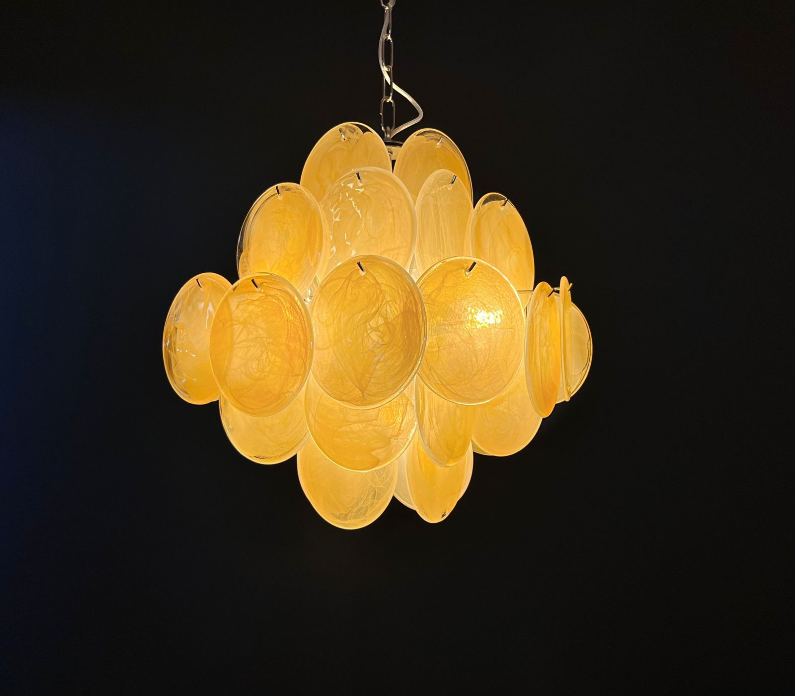 Lighting Vintage Italian Murano Chandelier   36 Iridescent Alabaster Gold Discs photo