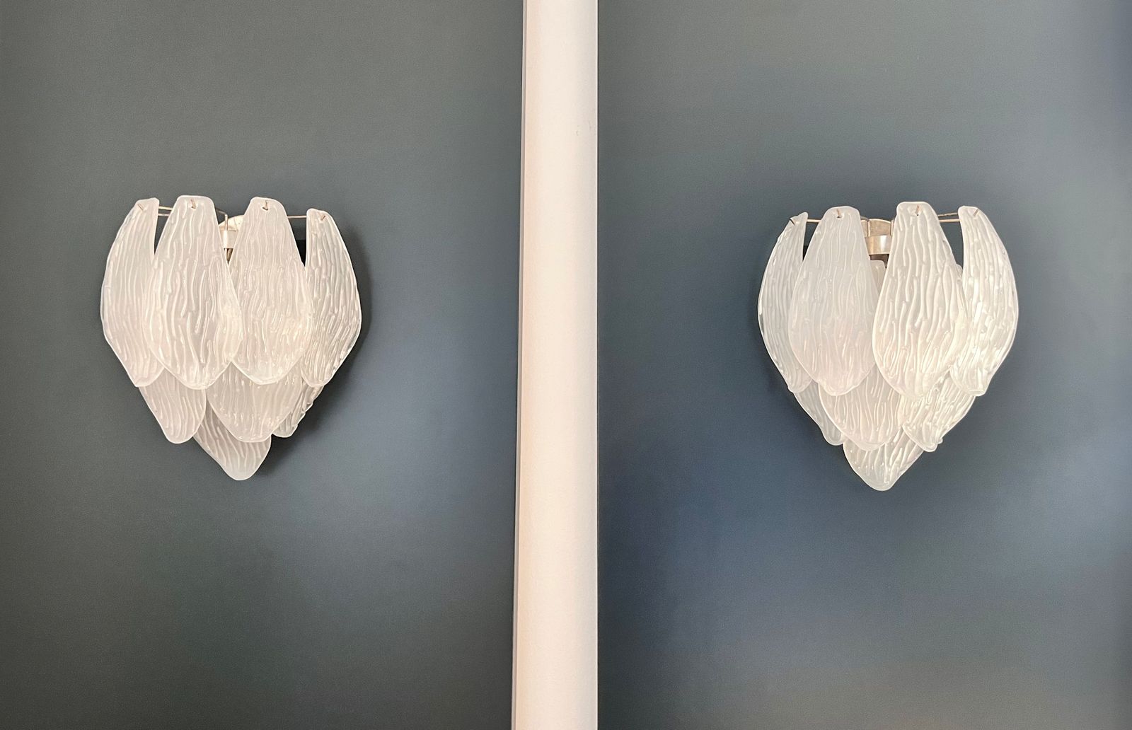 Pair Of Italian Vintage Murano Glass Wall Sconces   Frosted Glasses photo for sale