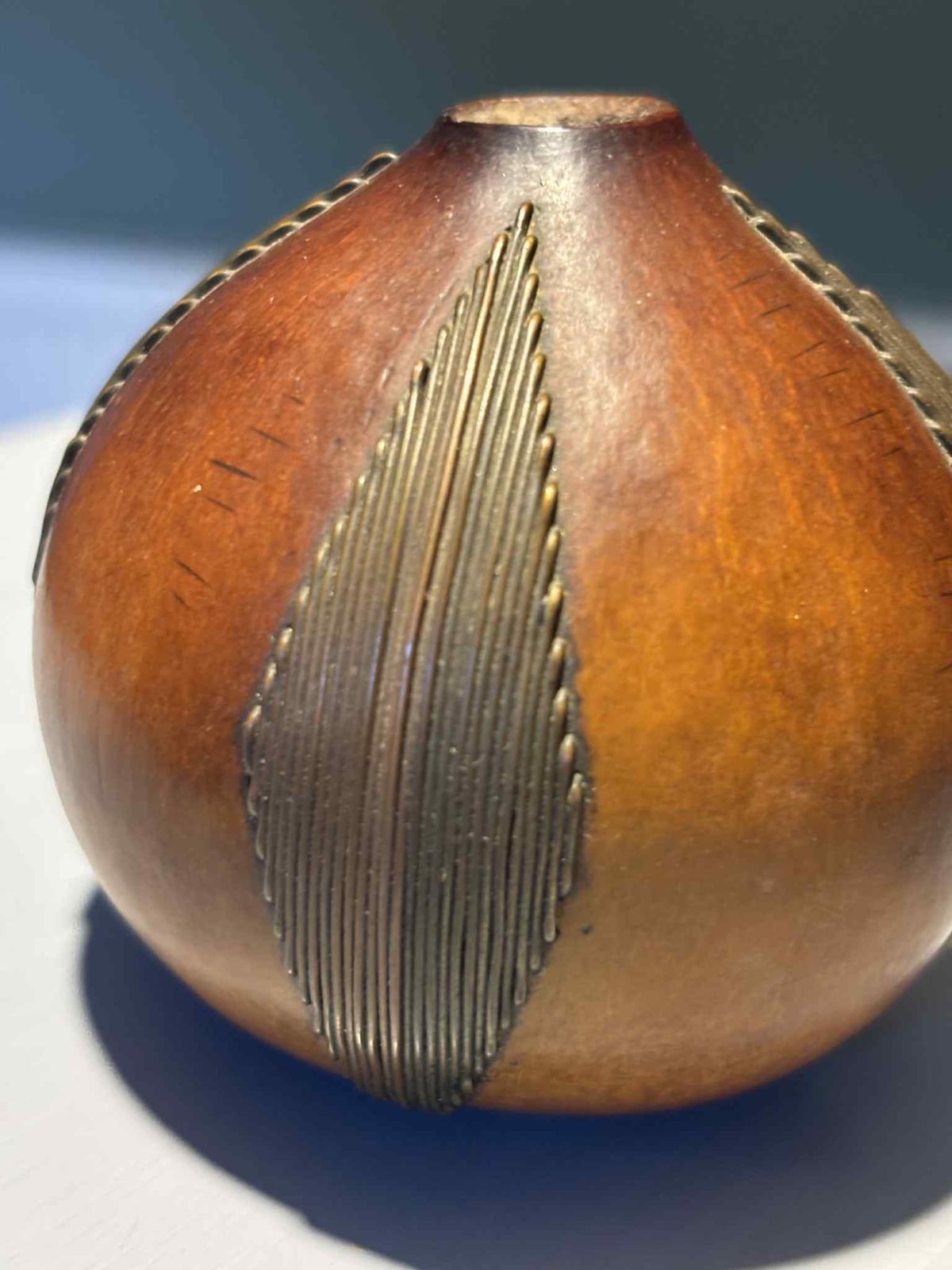 photo furniture Rare Zulu Wire Decorated Gourd Snuff Box.