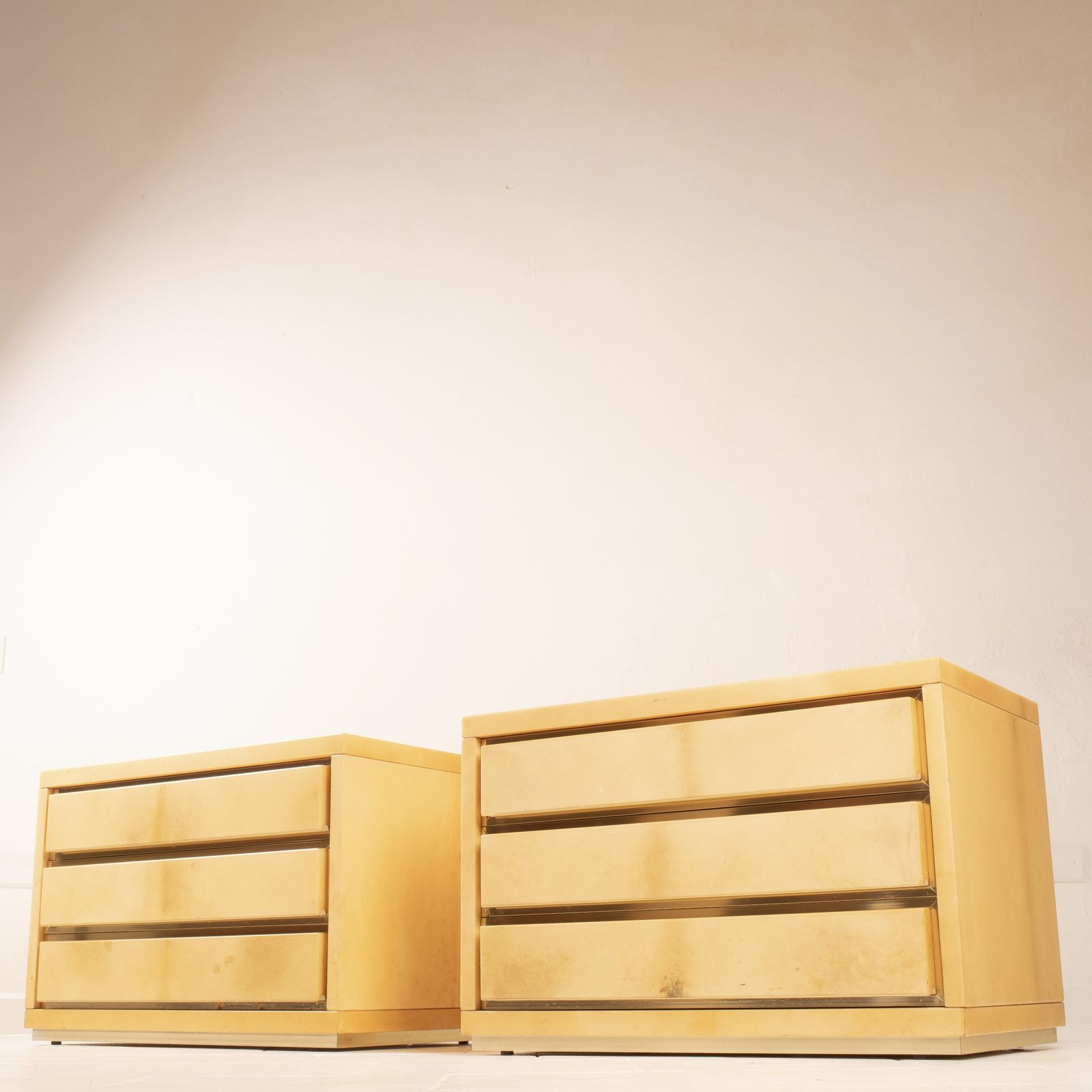 Pair Of Parchment Bedside Tables By Aldo Tura For Tura Milano photo for sale