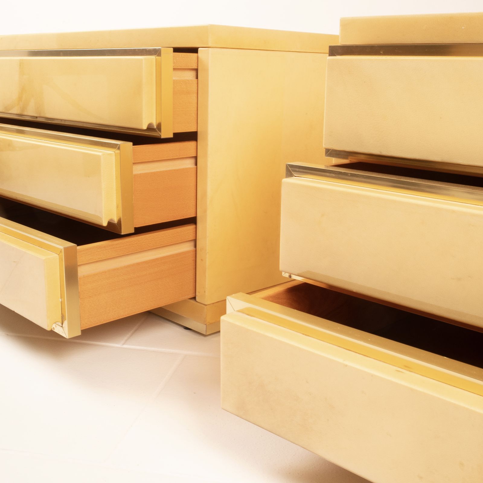 Pair Of Parchment Bedside Tables By Aldo Tura For Tura Milano photo buy