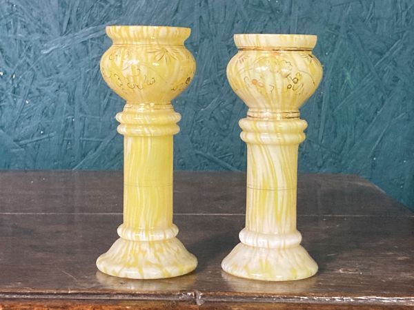 A Charming Pair Of Petite Victorian Yellow Glass Hyacinth Bulb Vases photo for sale