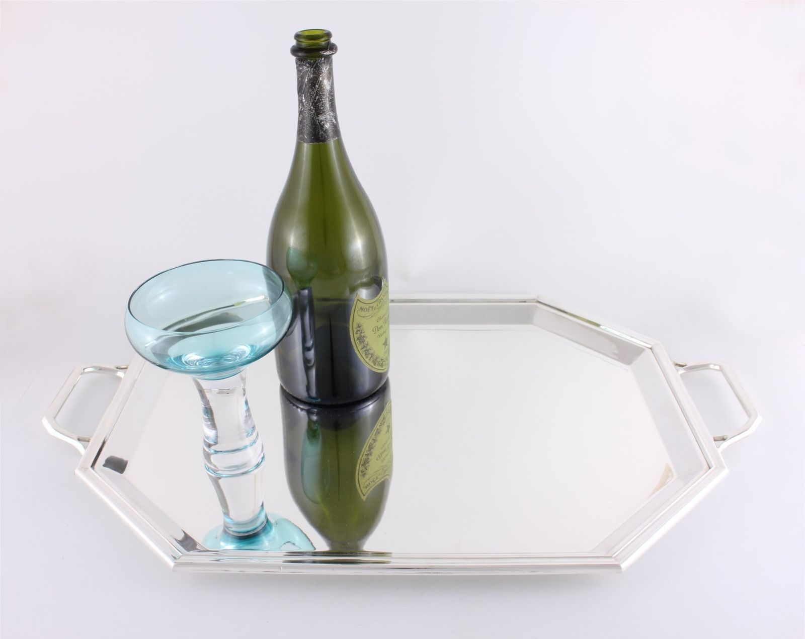 Art Deco Silver Plate Cocktail Tray. Octagonal Drinks Bar Tray. 1930's. photo furniture