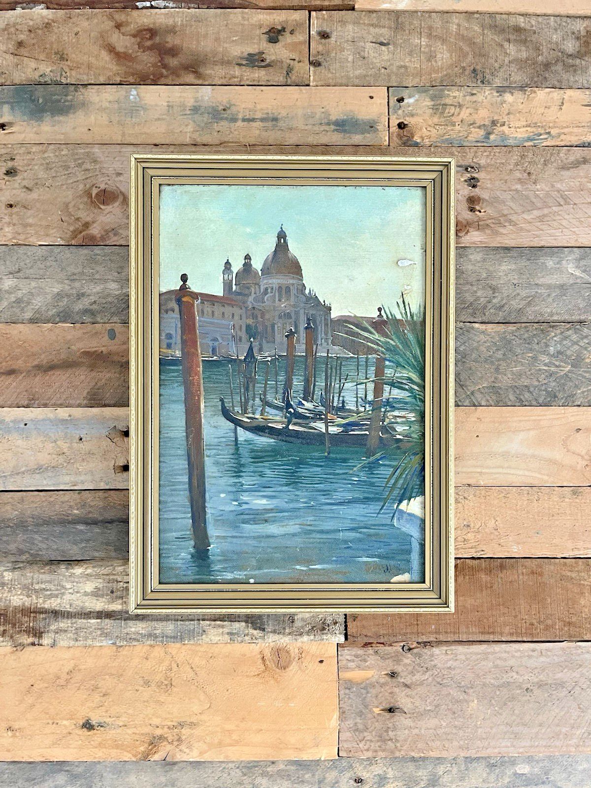 Antique Venice Basilica Santa Maria Della Salute Church Painting Gondola Vintage photo furniture