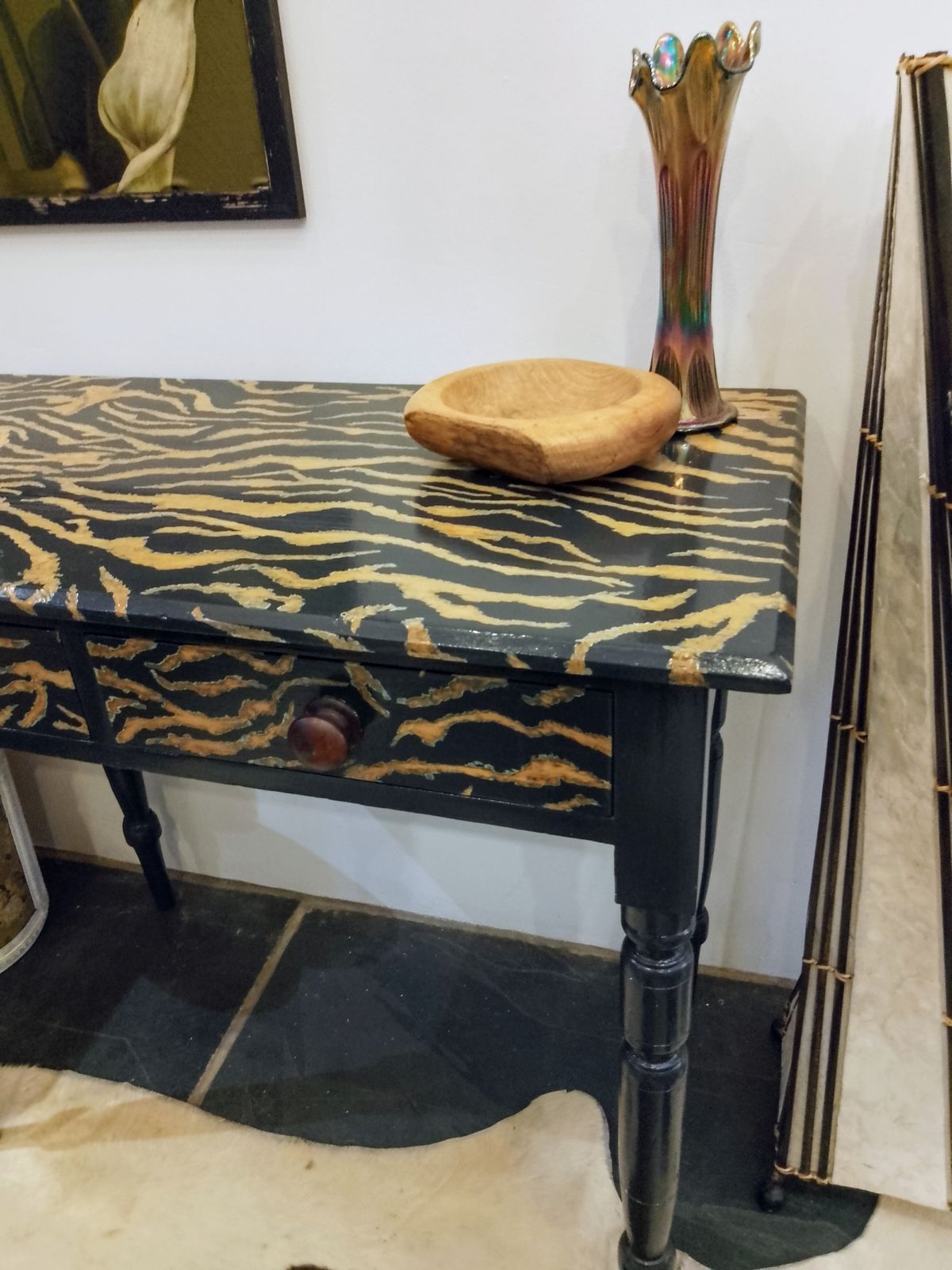 Victorian Pitch Pine Console Hand Painted With A Tiger Print Design. photo furniture
