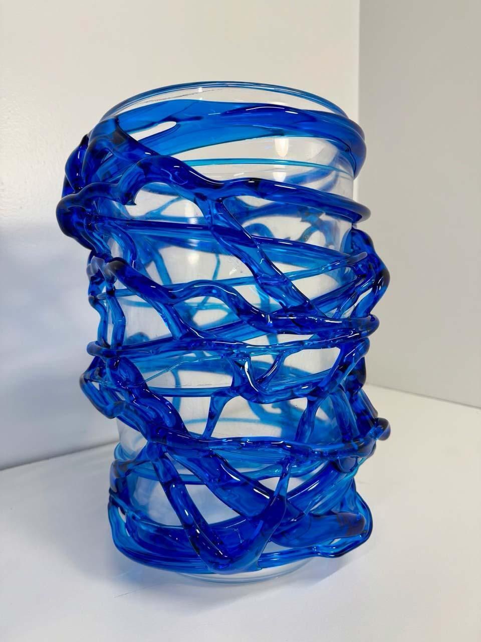 Pair Of Italian Cobalt Blue Murano Glass Vases By Cenedese photo buy