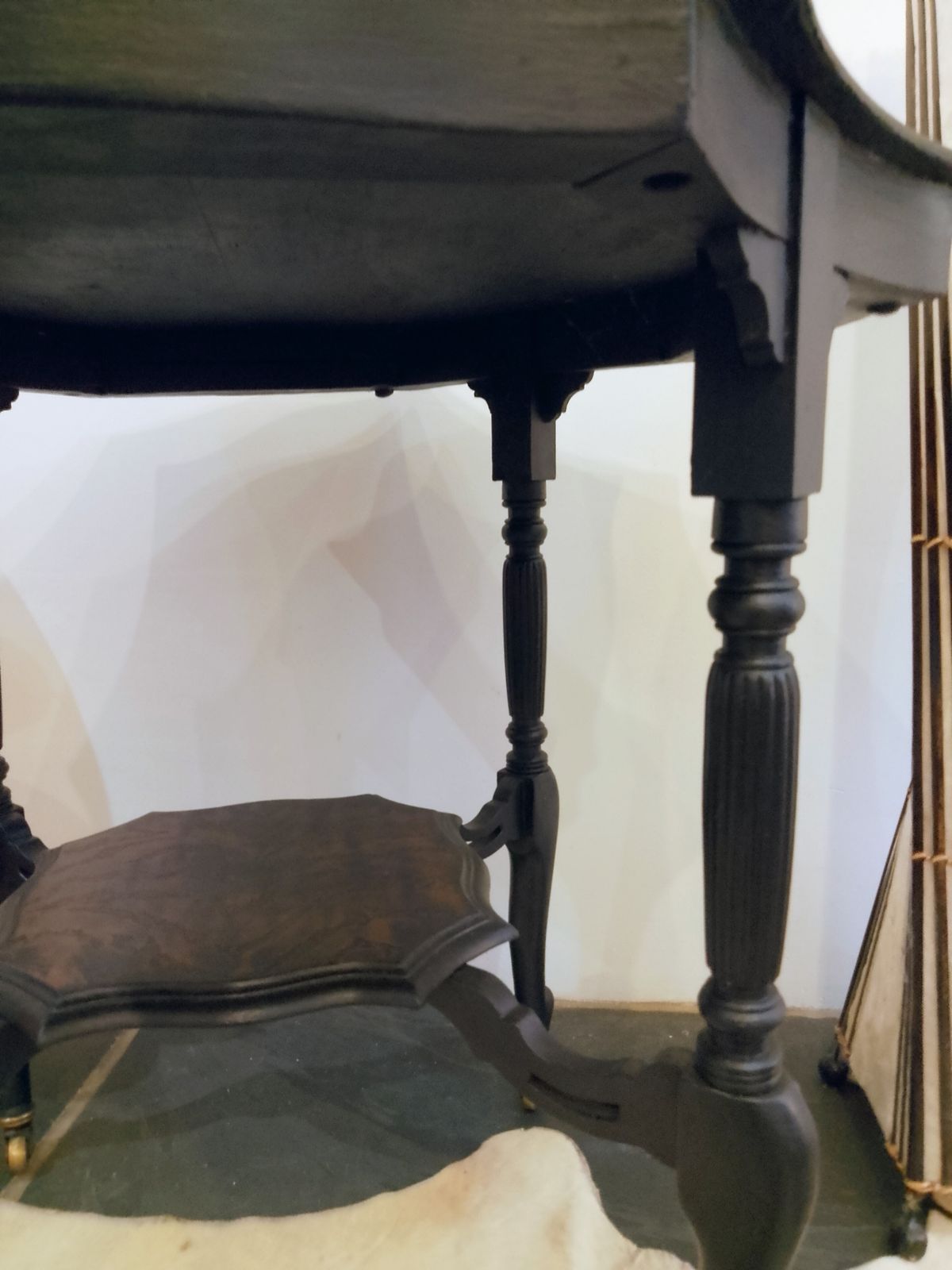Victorian Occasional Table On Original Brass Castors Hand Painted And Etched In A Tiger Print Design. photo vintage