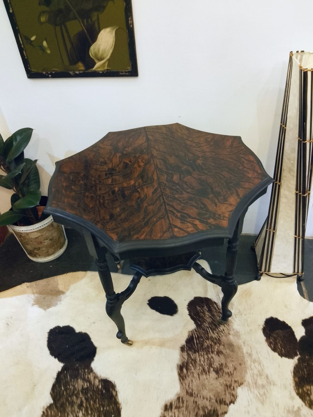 photo for sale Victorian Occasional Table On Original Brass Castors Hand Painted And Etched In A Tiger Print Design.