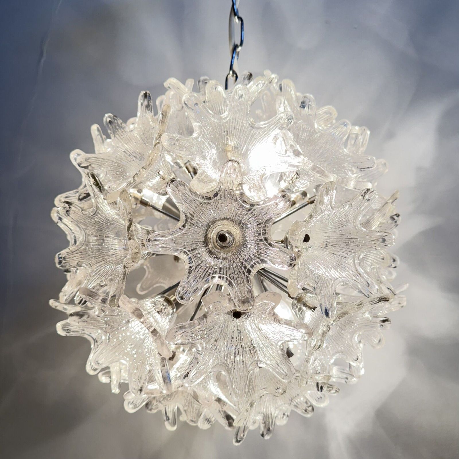 Spectacular Murano Glass Flower Chandelier By Venini For Veart, Italy 1970s photo vinterior