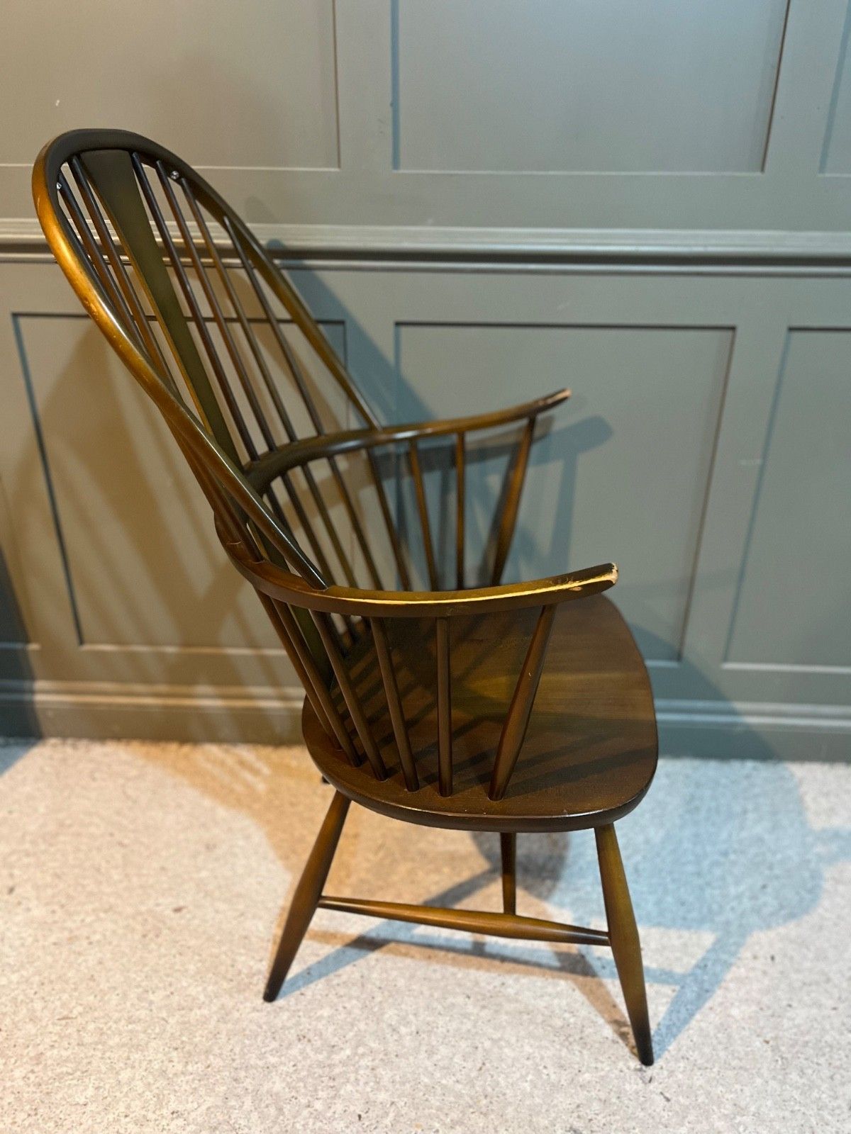Vintage Ercol Chairmaker’s Chair Dark Wood Tone photo vinterior