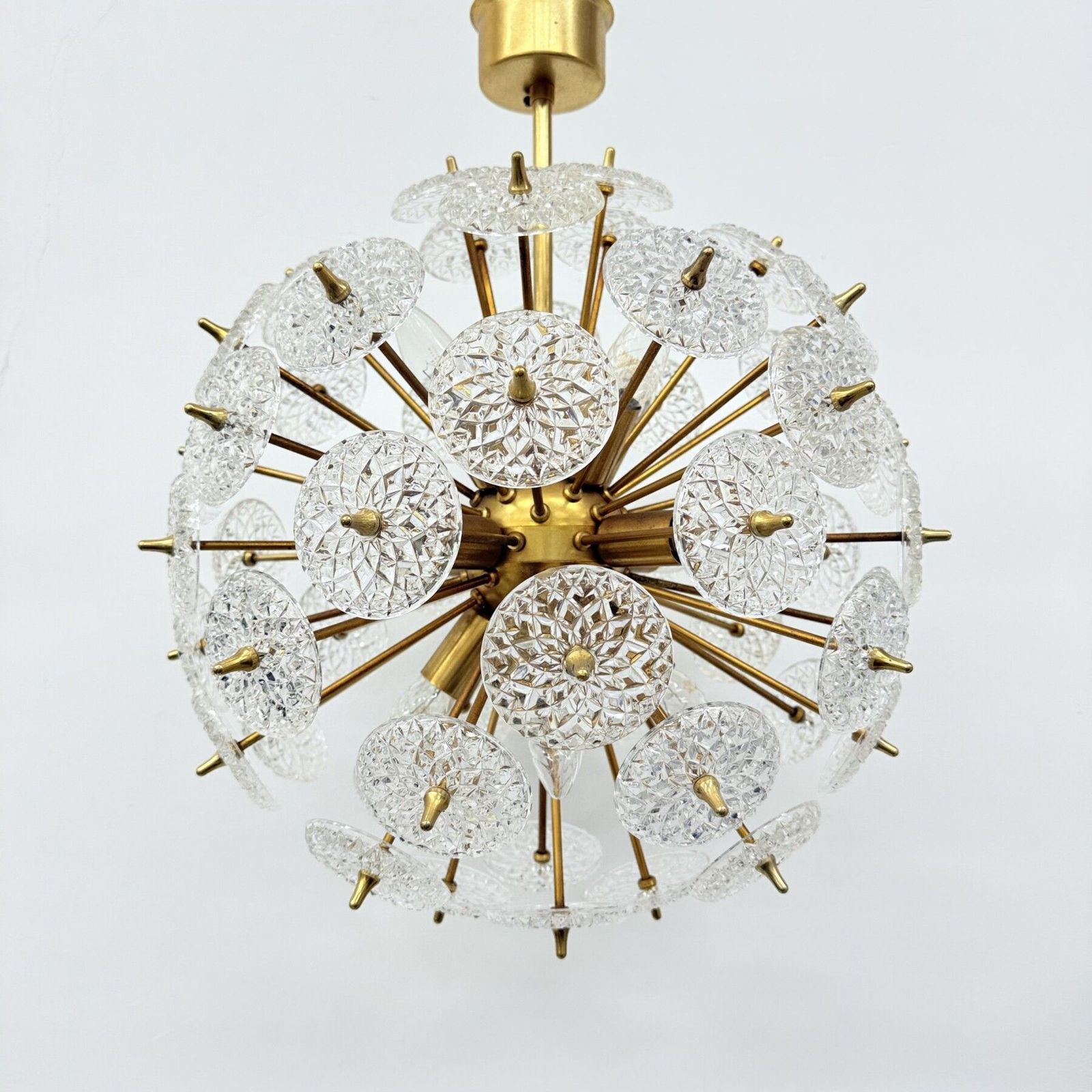 Val Saint Lambert Crystal Sputnik Gold Chandelier , 1960’s photo 2462.0