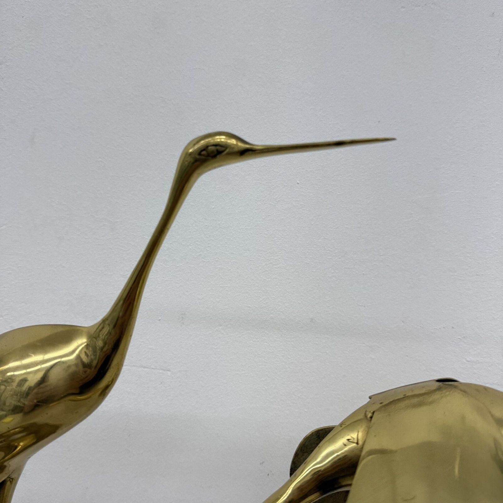 Pair Of Large Mid Century Design Brass Crane Birds , 1970’s photo vinterior