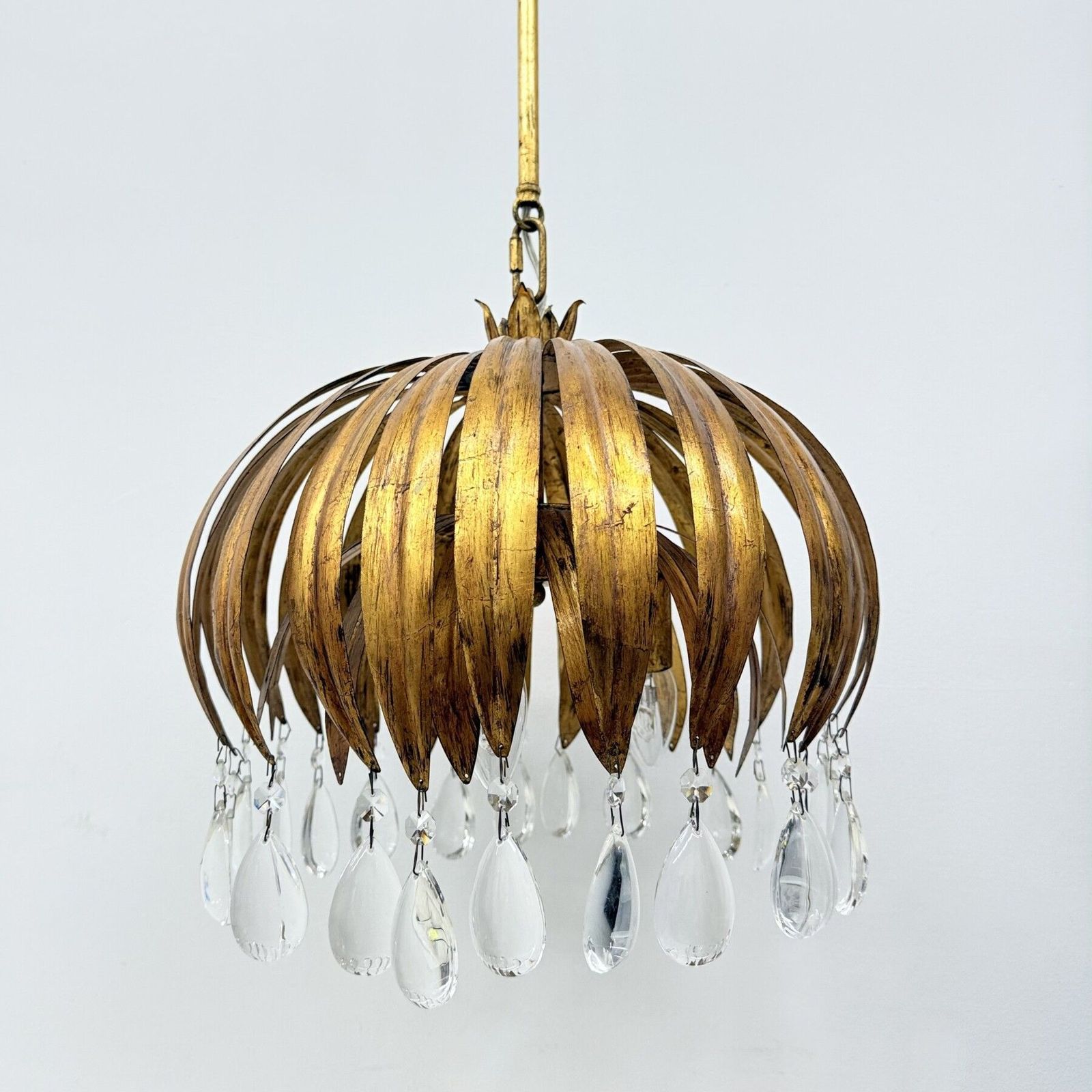 photo for sale Hollywood Regency Bladeren Hanglamp Met Kristallen, Jaren 1970