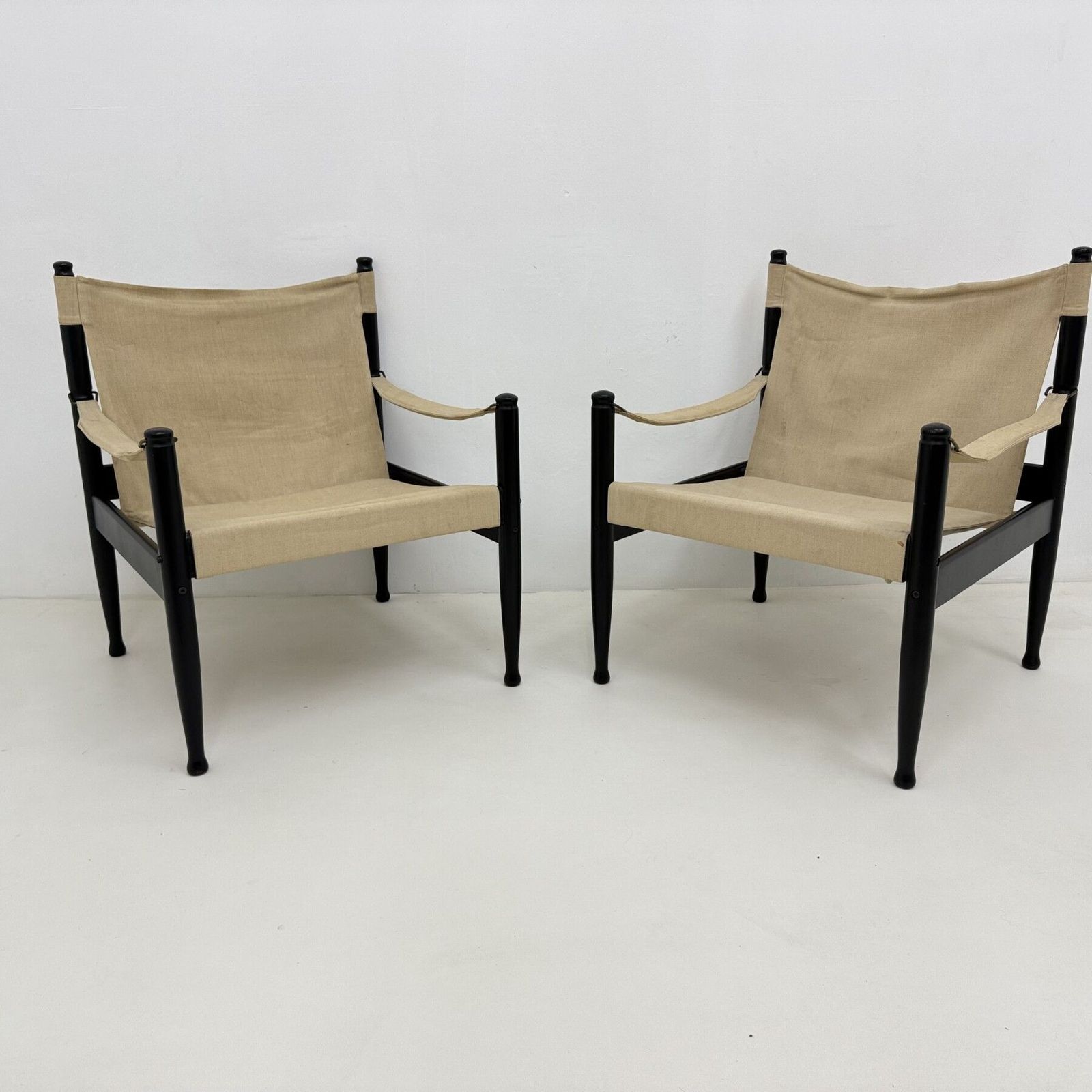 Set Of Mid Century Danish Safari Chairs By Erik Wørts For Niels Eilersen, 1960s