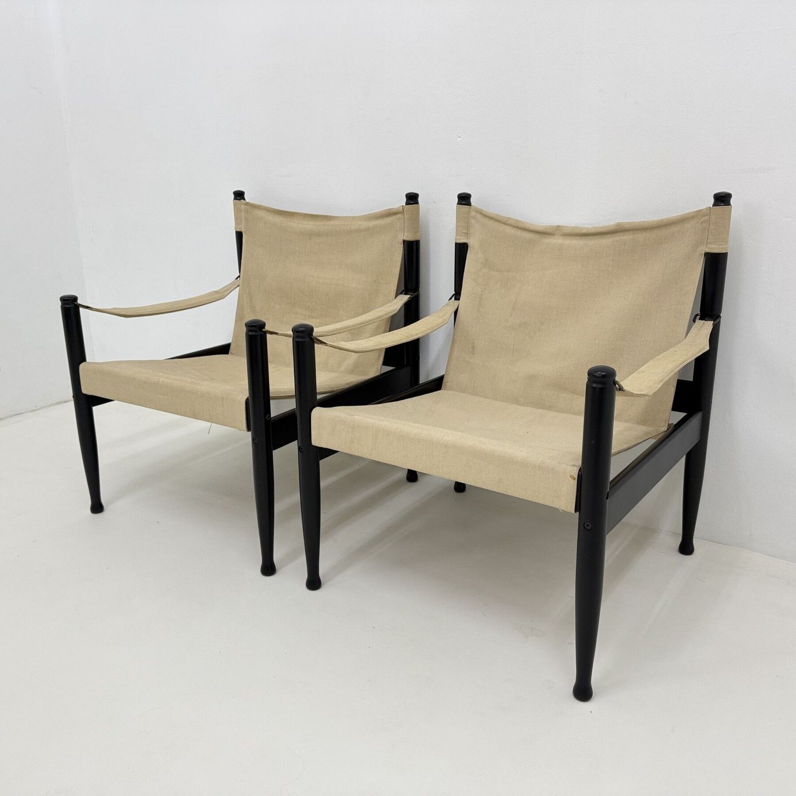 Set Of Mid Century Danish Safari Chairs By Erik Wørts For Niels Eilersen, 1960s photo vinterior
