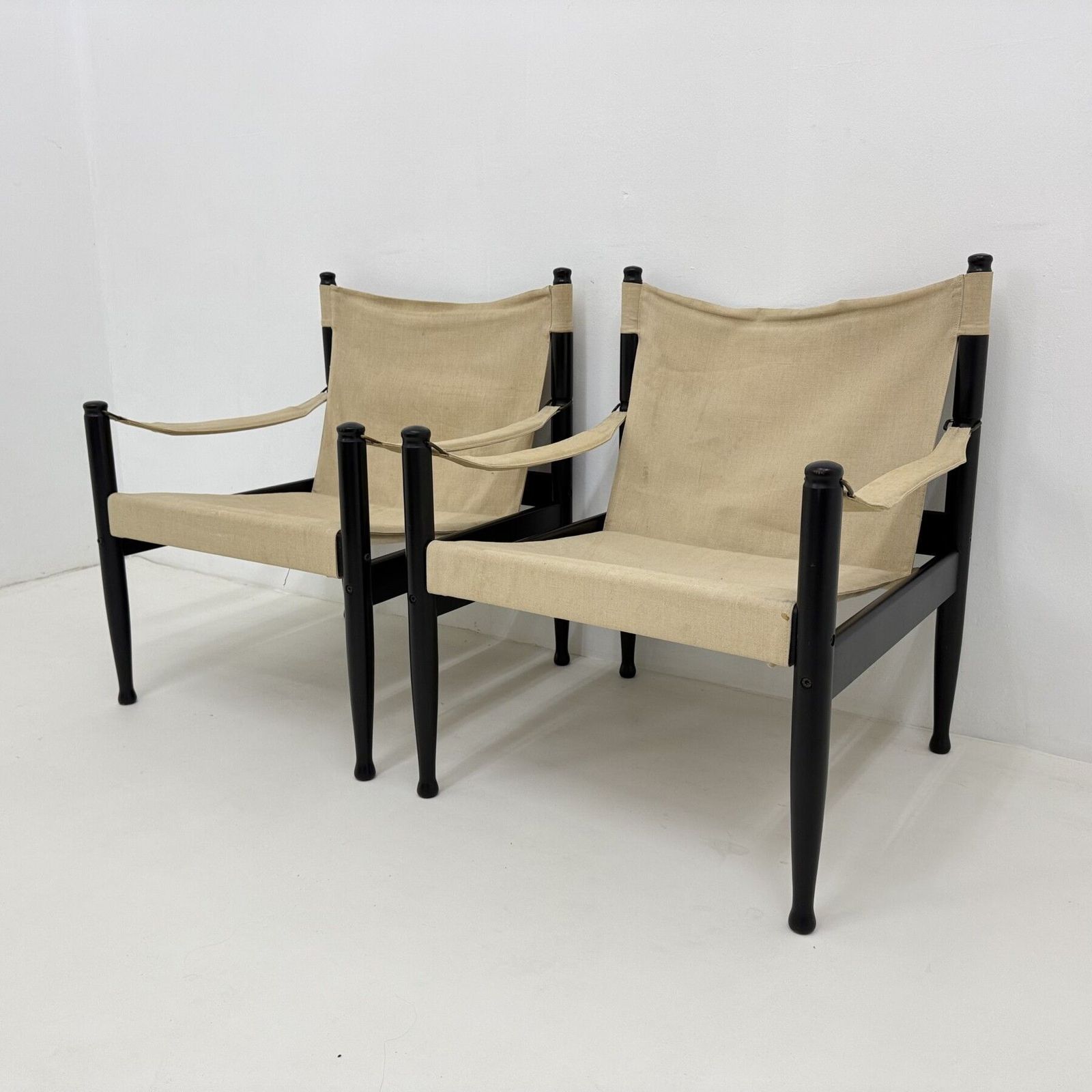 Set Of Mid Century Danish Safari Chairs By Erik Wørts For Niels Eilersen, 1960s photo buy