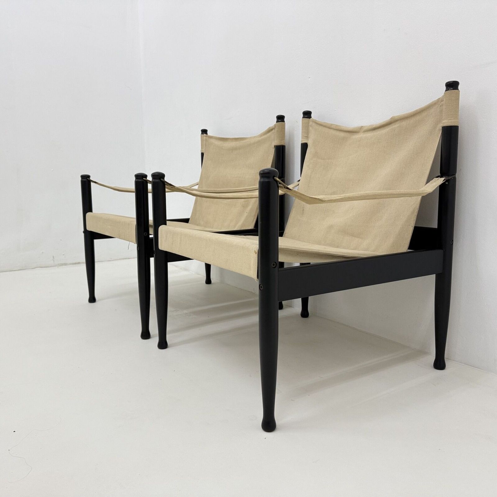 photo for sale Set Of Mid Century Danish Safari Chairs By Erik Wørts For Niels Eilersen, 1960s
