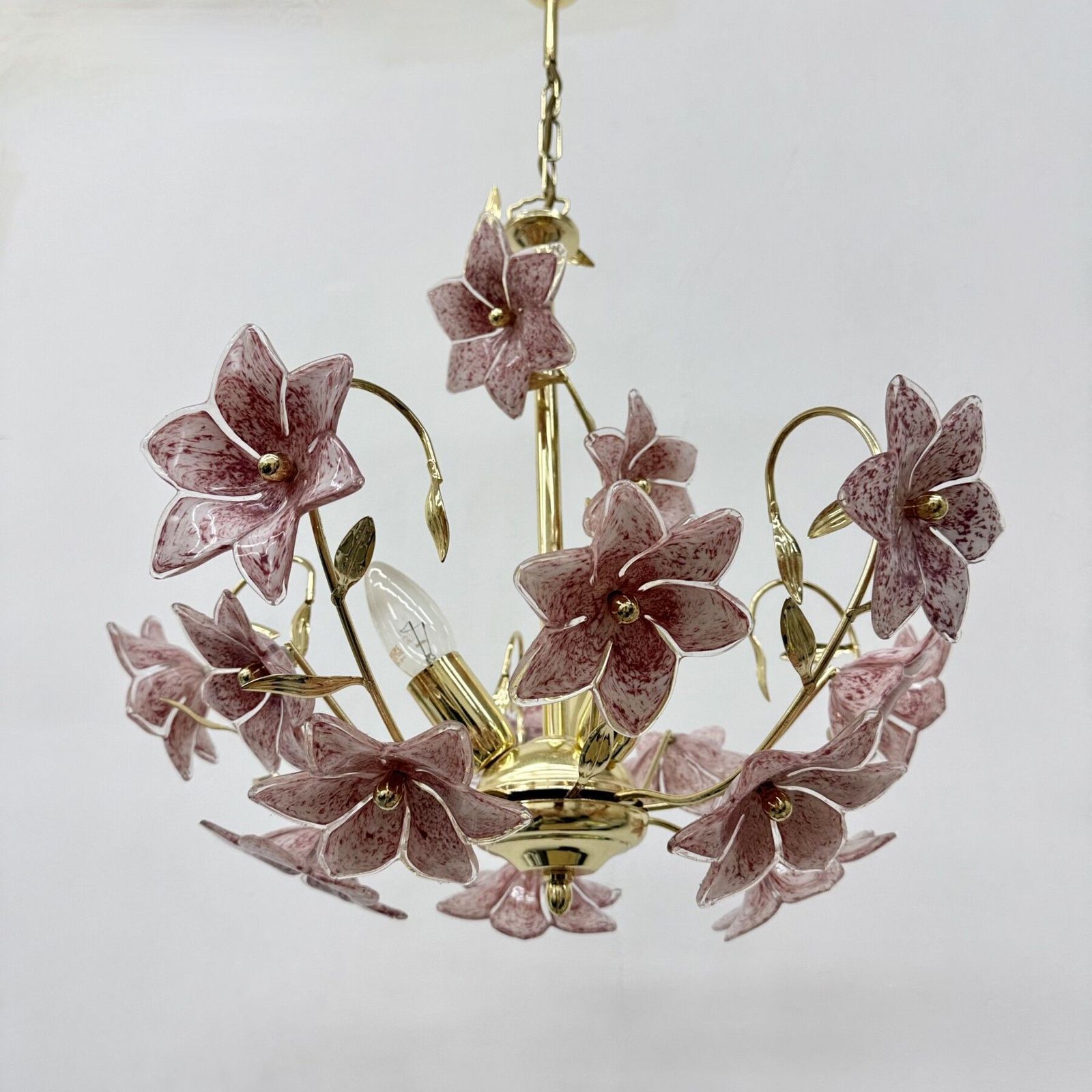 Murano Pink Glass Flower Chandelier , 1970s photo Lighting