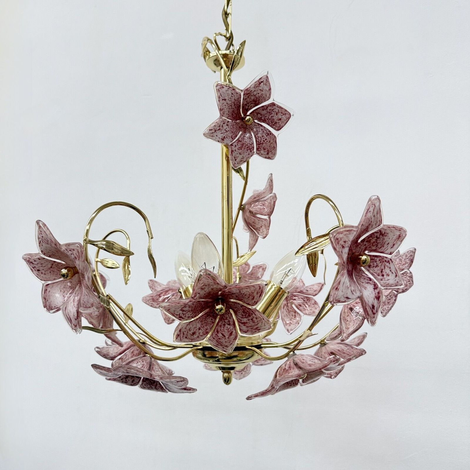 photo furniture Murano Pink Glass Flower Chandelier , 1970s