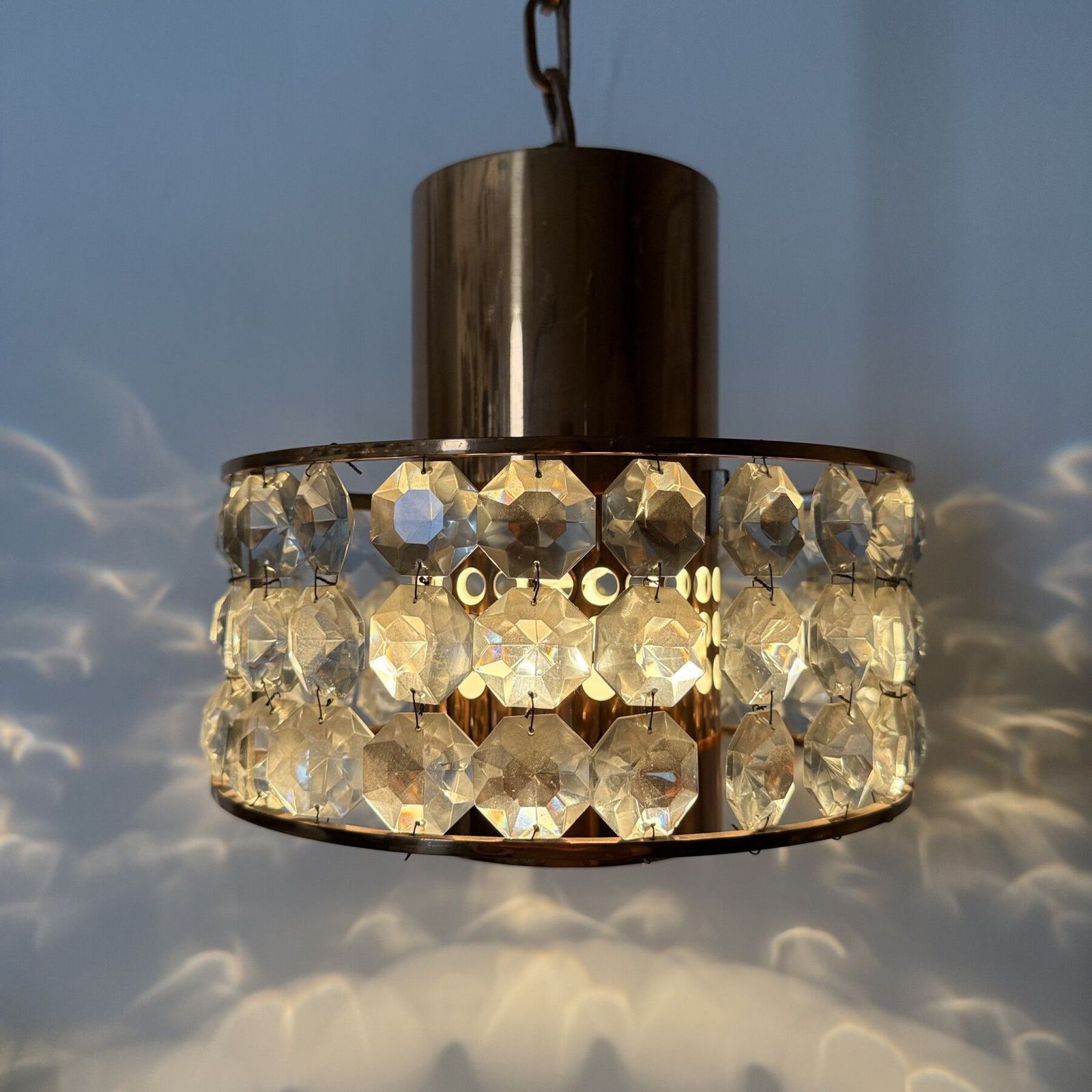 Mid Century Design Kristallen Hanglamp Rosé Goud, Jaren 1970 photo furniture