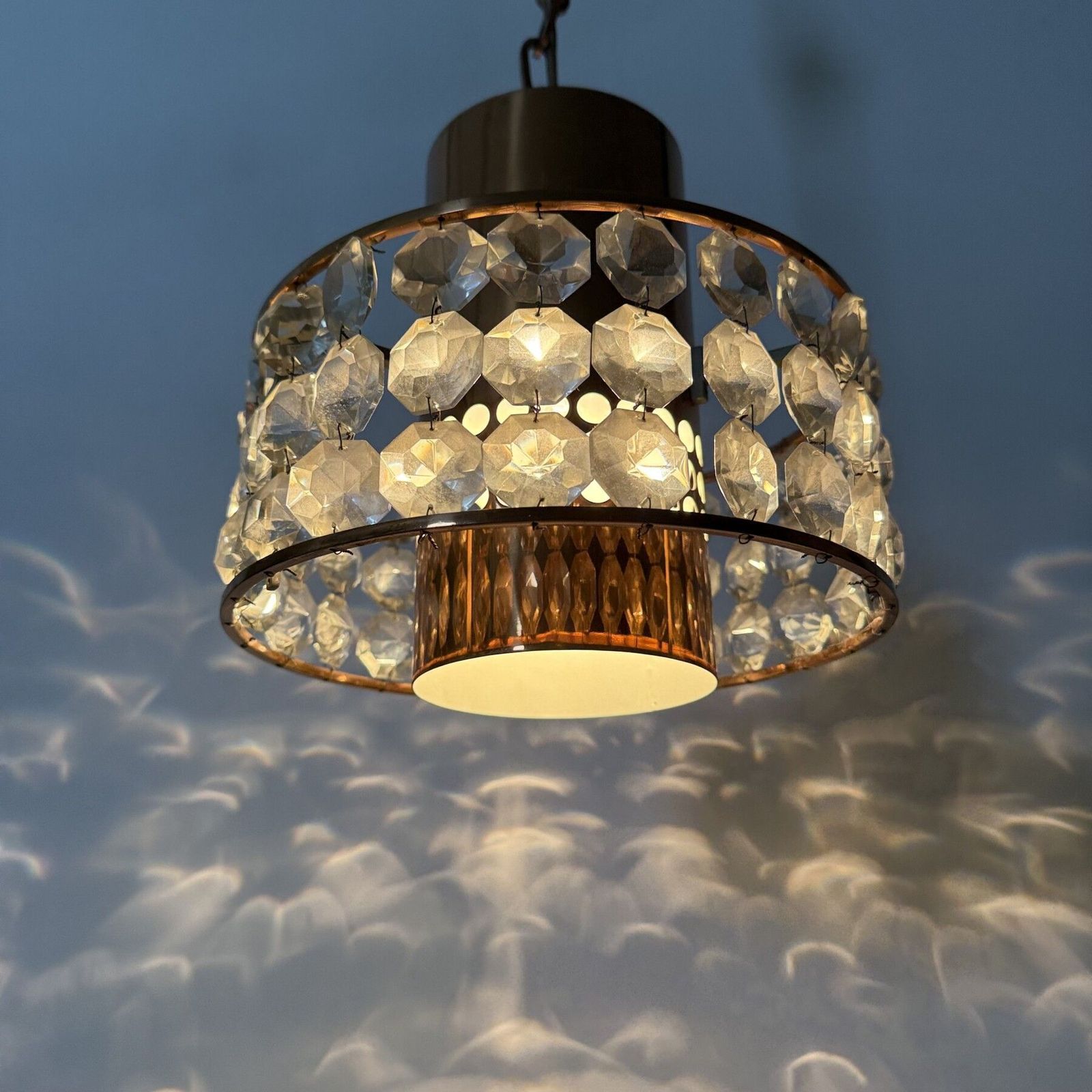Mid Century Design Kristallen Hanglamp Rosé Goud, Jaren 1970 photo Verlichting