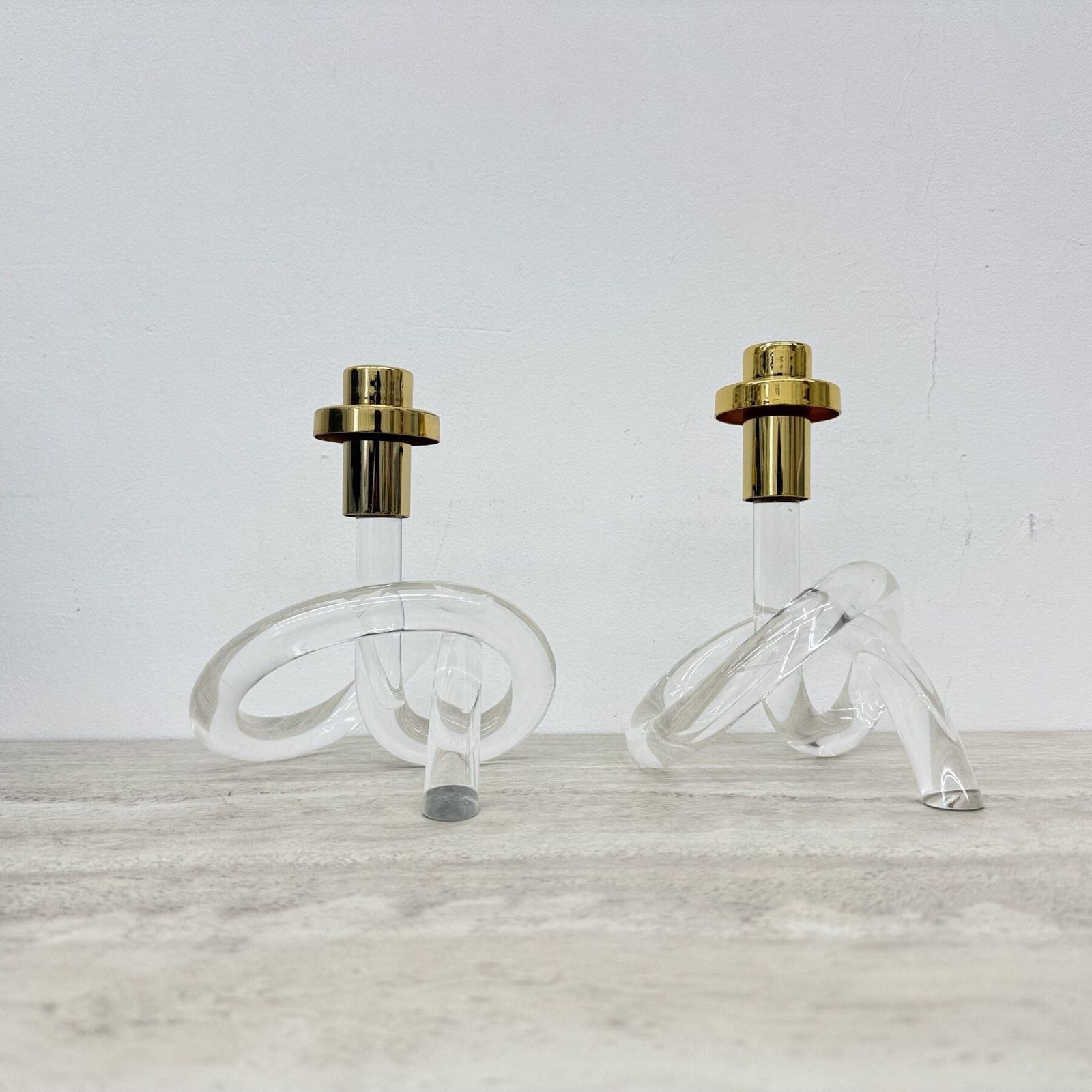 Pair Of Dorothy Thorpe Pretzel Mid Century Lucite Candle Stick, 1940’s