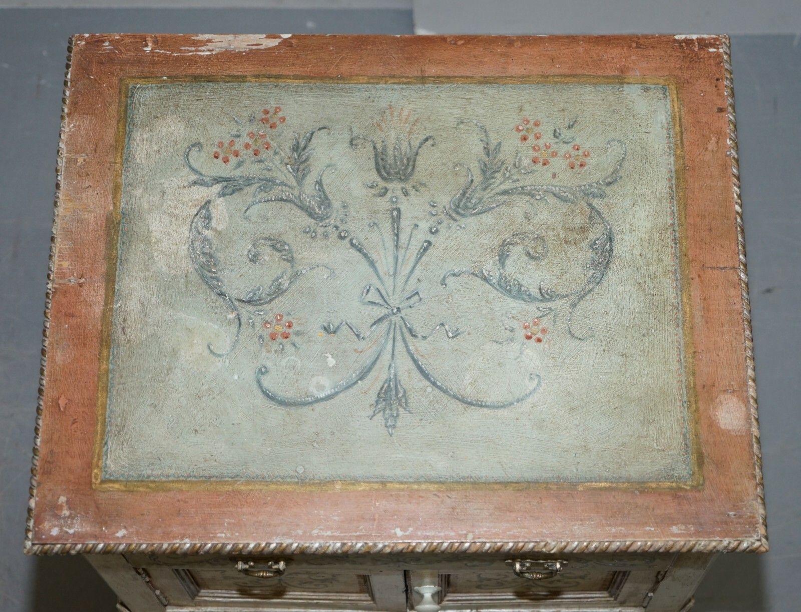 Rare Circa 1900 Hand Painted Claw & Ball Feet Side End Lamp Wine Table Cupboard photo for sale
