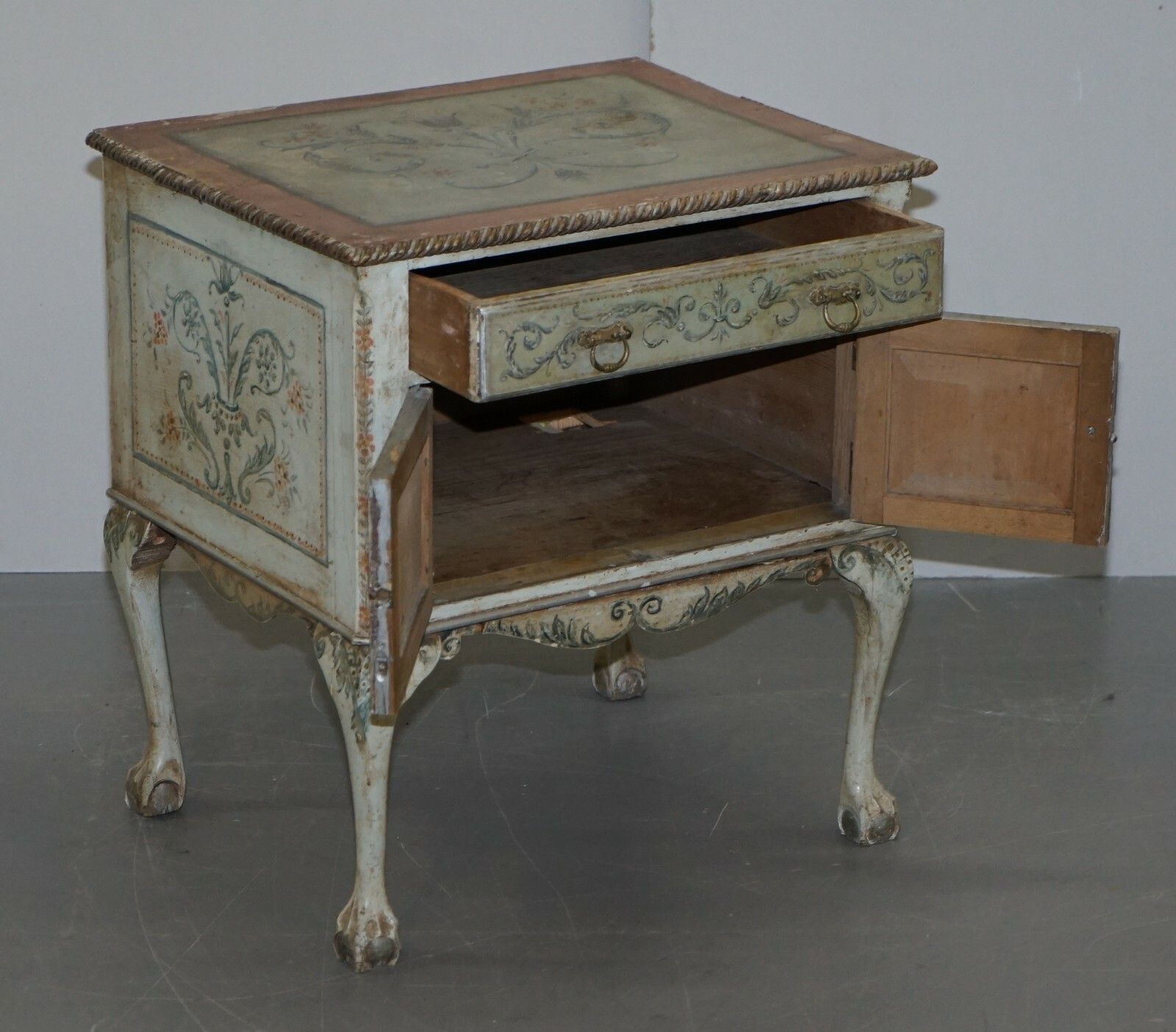 Furniture Rare Circa 1900 Hand Painted Claw & Ball Feet Side End Lamp Wine Table Cupboard photo