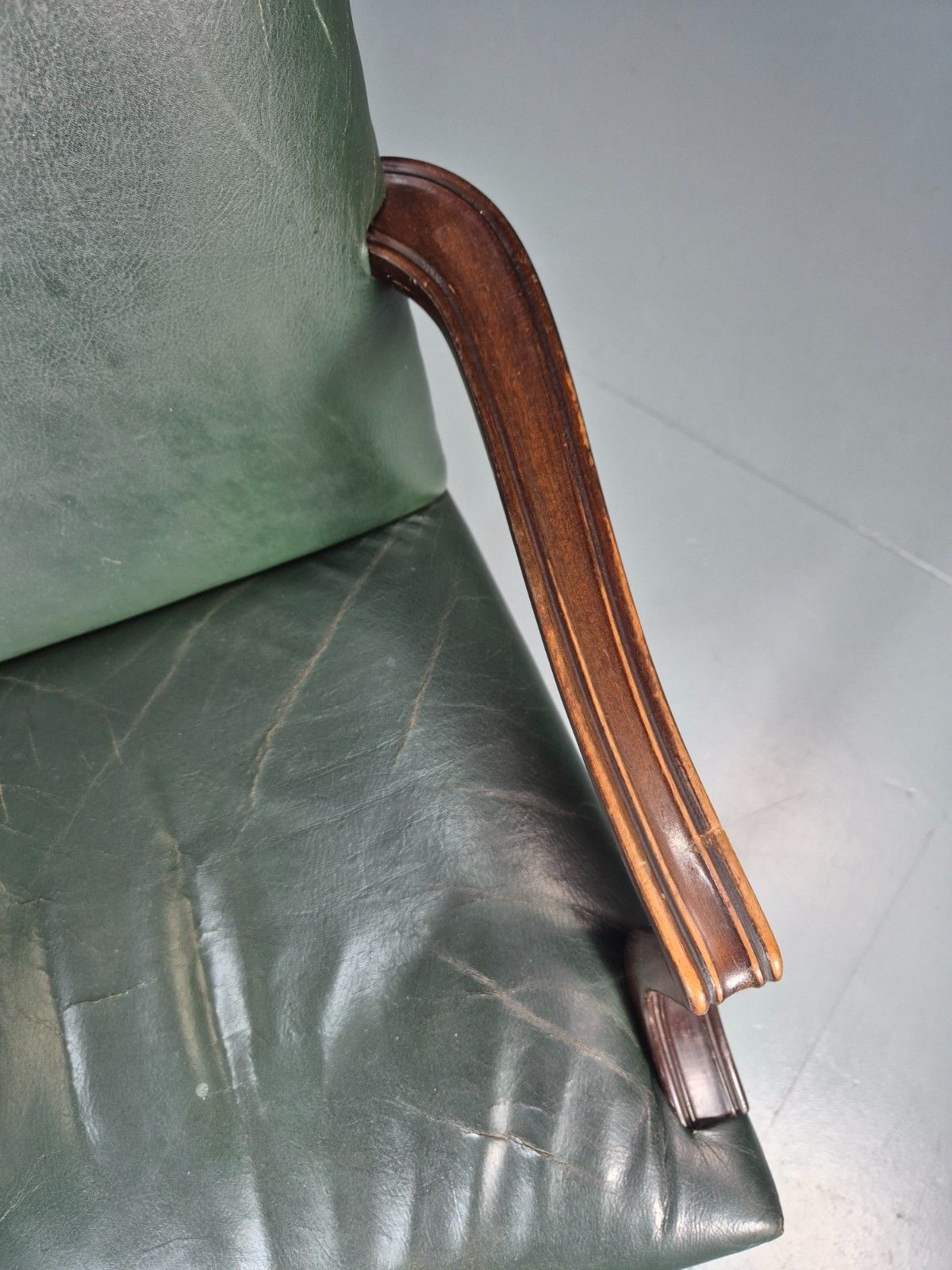 Georgian Style Elbow Chair Green Leather Mahogany Frame Danish 1970 Eb10809 Vlea photo Furniture