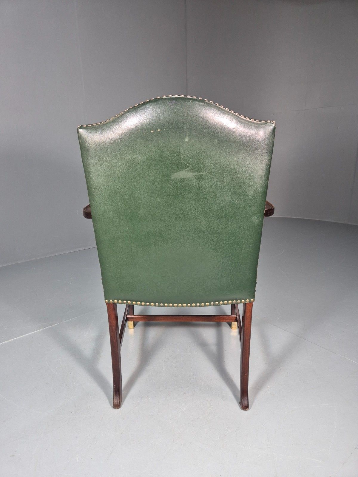 Georgian Style Elbow Chair Green Leather Mahogany Frame Danish 1970 Eb10809 Vlea photo vintage