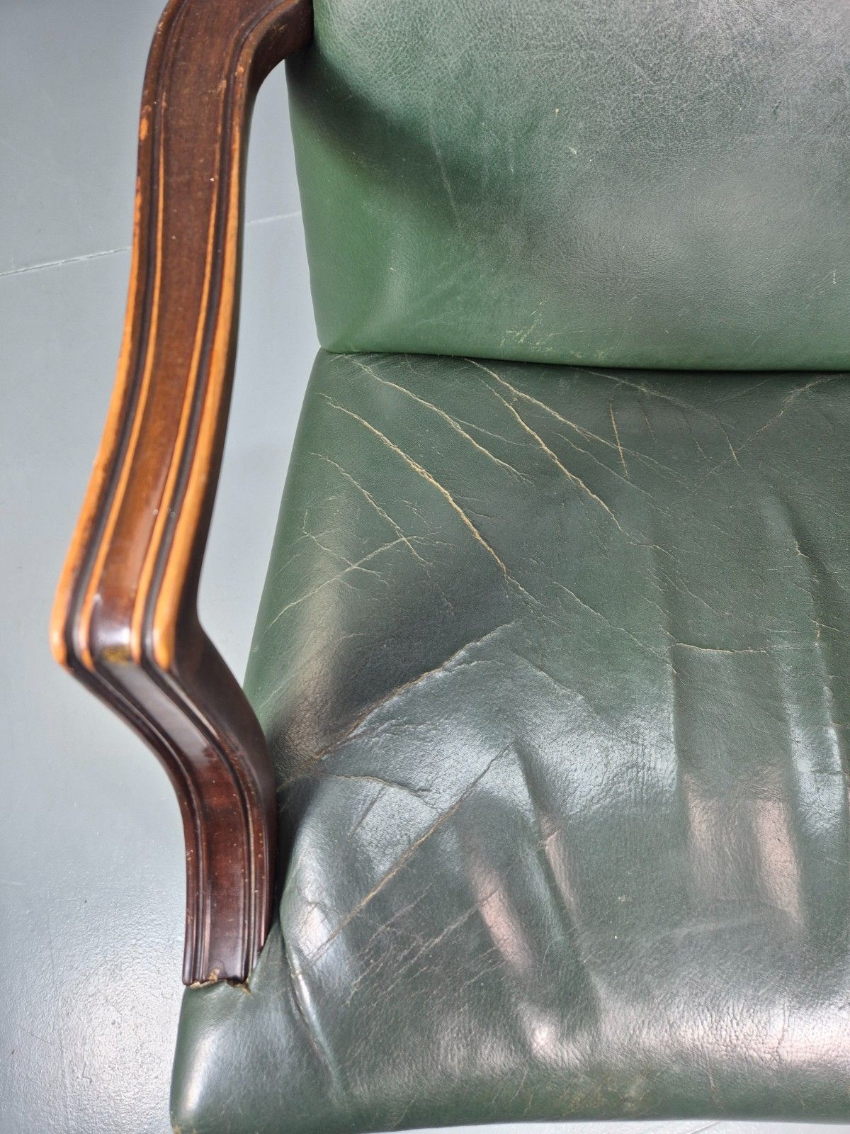 Furniture Georgian Style Elbow Chair Green Leather Mahogany Frame Danish 1970 Eb10809 Vlea photo