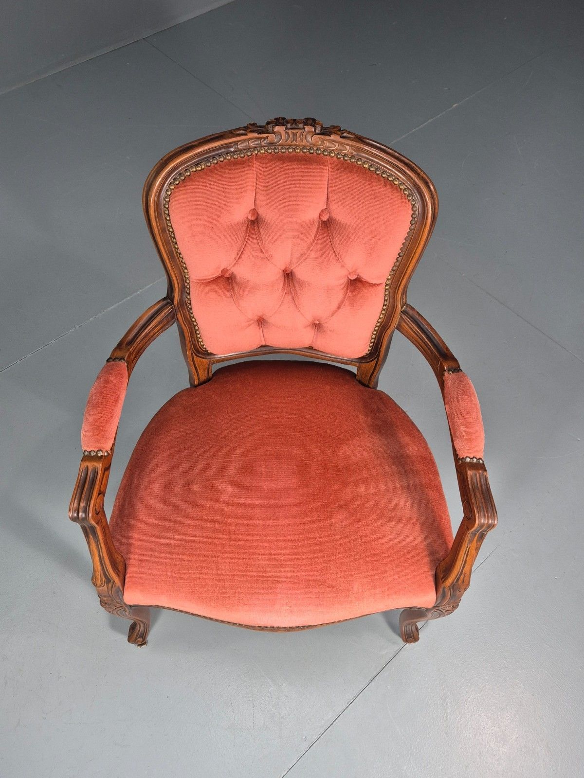 Vintage Rococo Lounge Chair Danish 1970s Reproduction Salmon Pink Eb10773 Vclo photo for sale