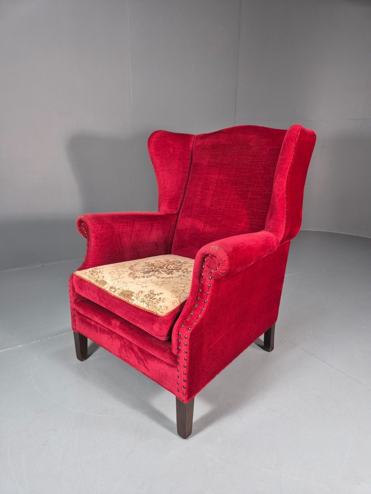 Wing Back Lounge Chair Red Velour Danish 1960s Georgian Style Eb10754 Vclo photo furniture