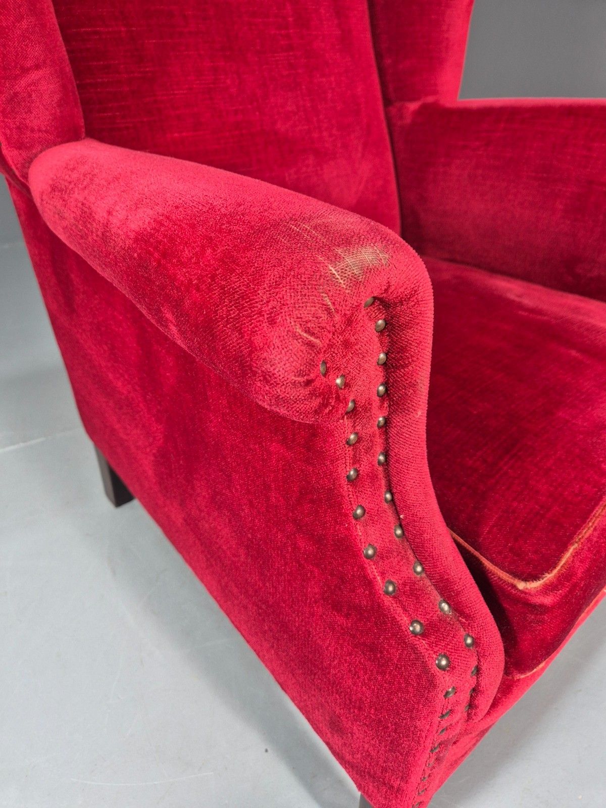 300.0 Wing Back Lounge Chair Red Velour Danish 1960s Georgian Style Eb10754 Vclo photo