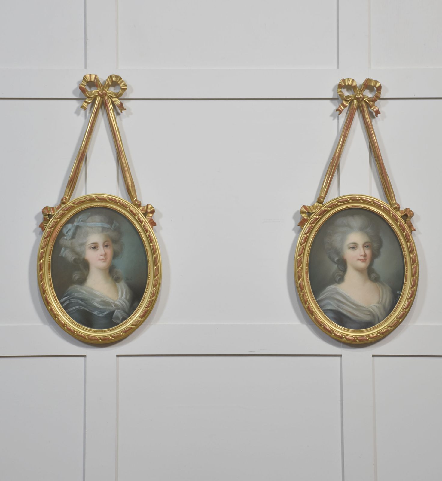 Refined Pair Of 19th Century French Pastel Portraits In Louis XVI Style Frames