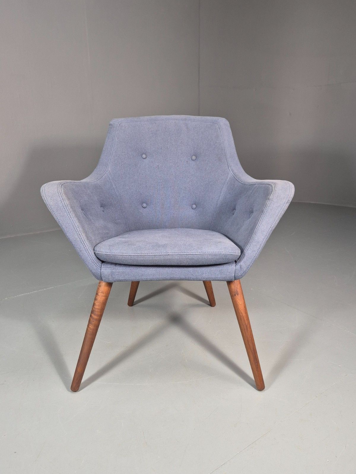 Retro Danish Tub Chair Blue Canvas Teak Turned Legs Mcm Vintage  Eb10747 Mnor photo furniture