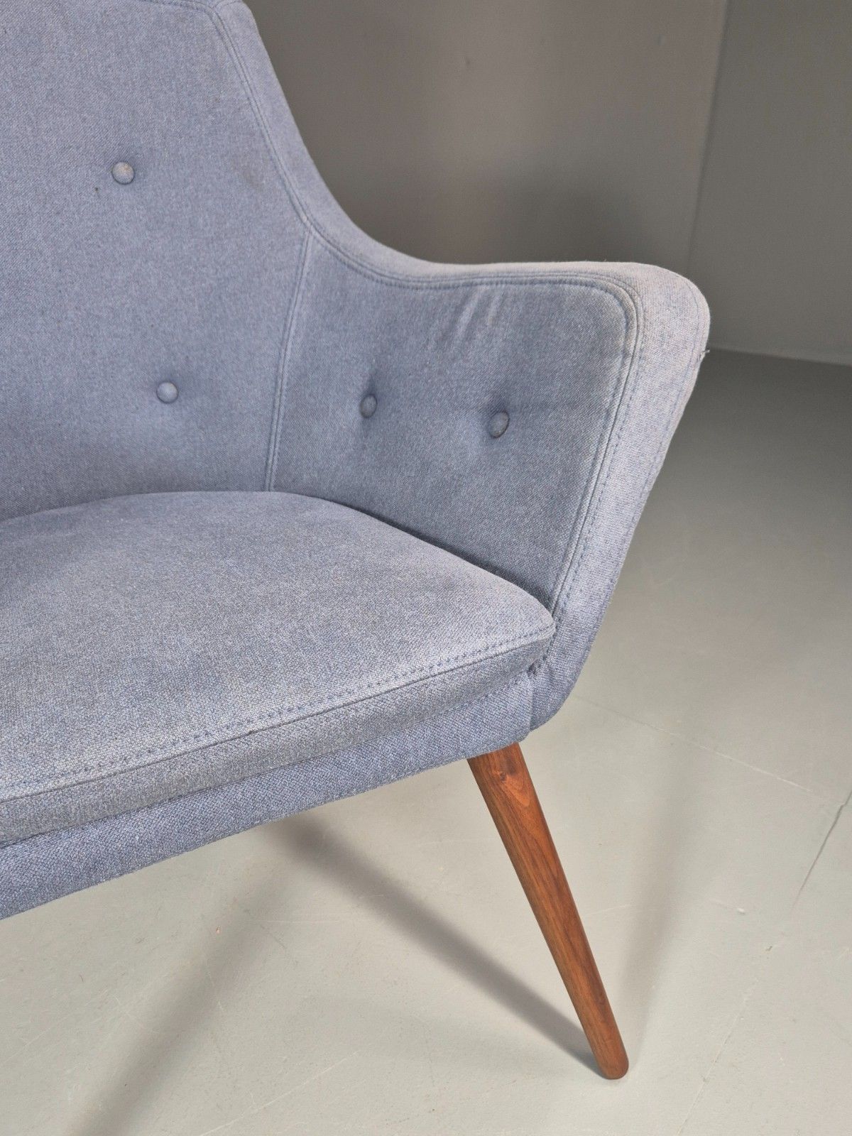 Retro Danish Tub Chair Blue Canvas Teak Turned Legs Mcm Vintage  Eb10747 Mnor photo Furniture