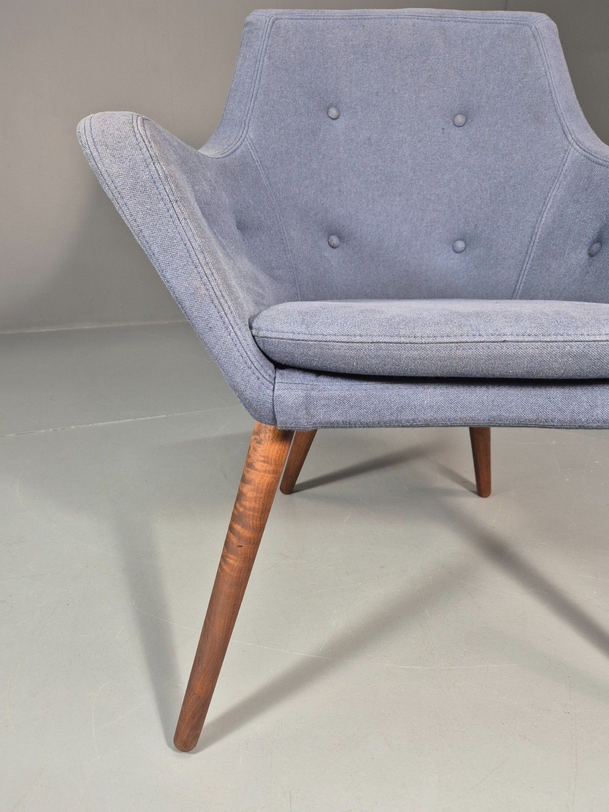Retro Danish Tub Chair Blue Canvas Teak Turned Legs Mcm Vintage  Eb10747 Mnor photo 175.0