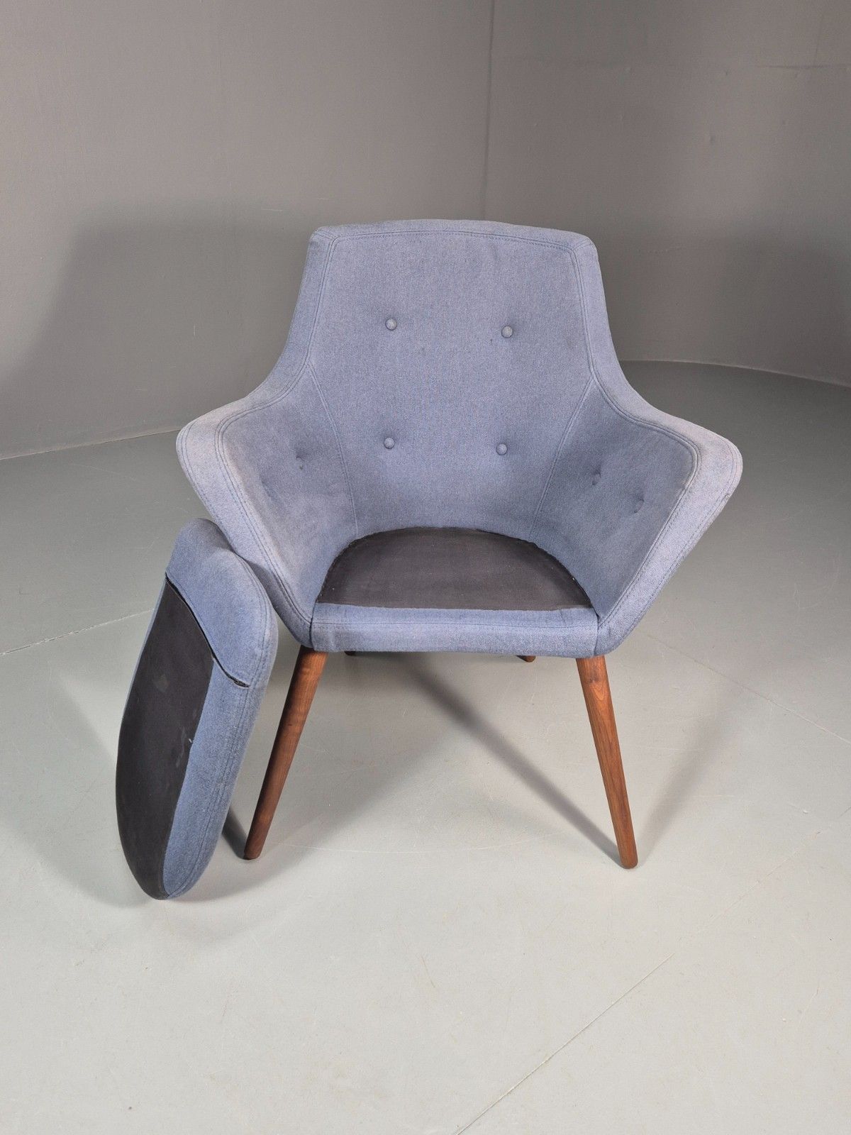 Retro Danish Tub Chair Blue Canvas Teak Turned Legs Mcm Vintage  Eb10747 Mnor photo vinterior