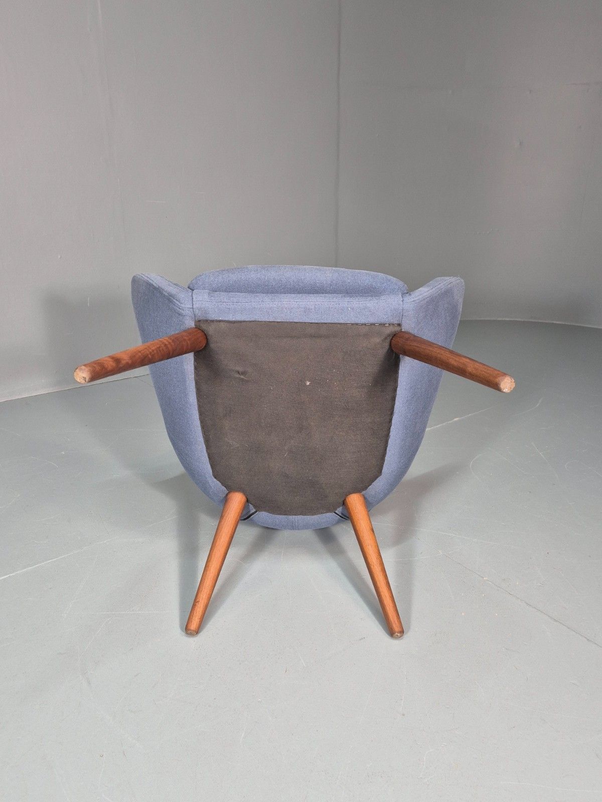 Retro Danish Tub Chair Blue Canvas Teak Turned Legs Mcm Vintage  Eb10747 Mnor photo buy