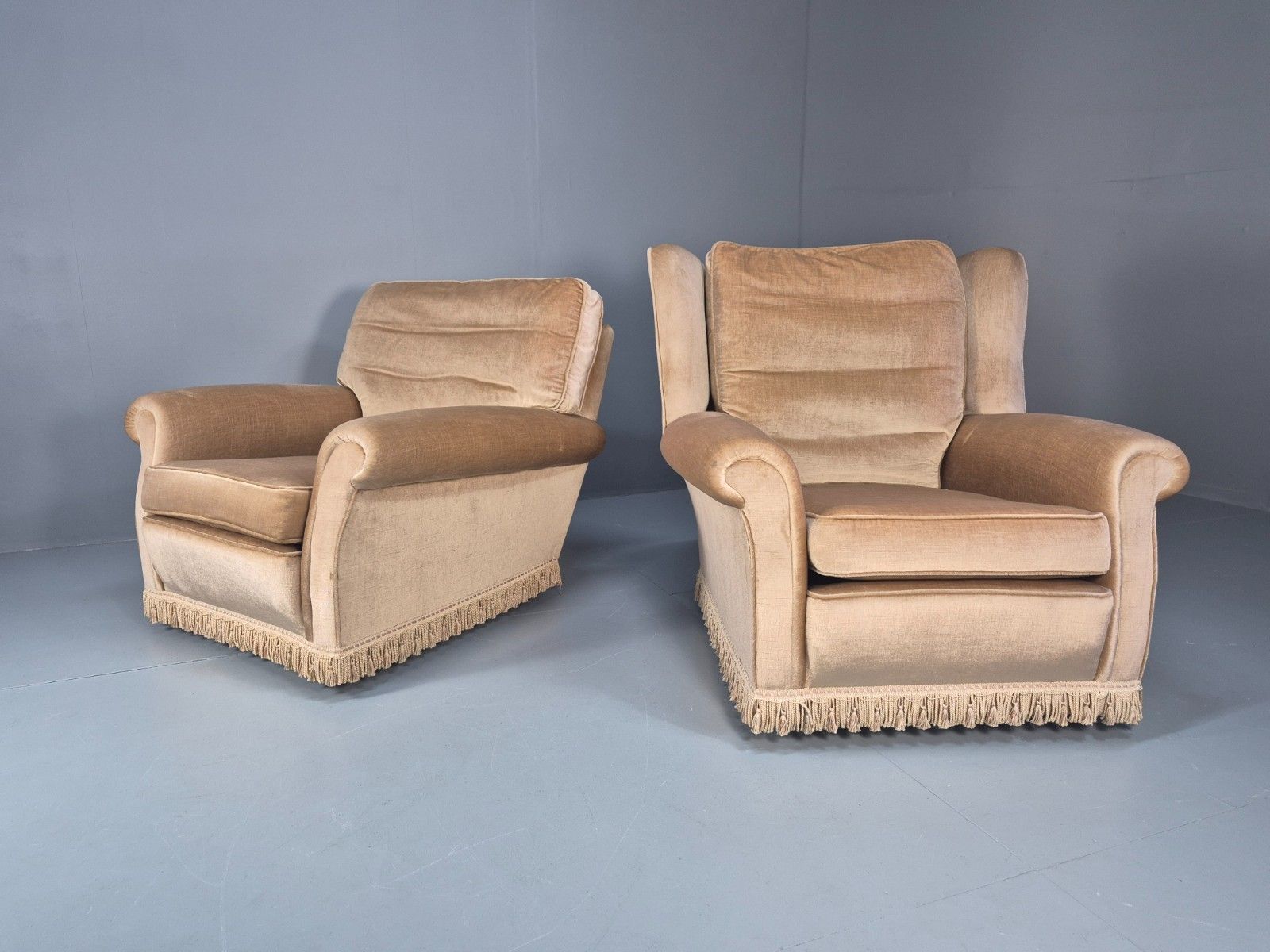 1970s Luxury Lounge Chairs Lowback And Wingback Gold Velour Retro  Eb10631 Vclo photo furniture