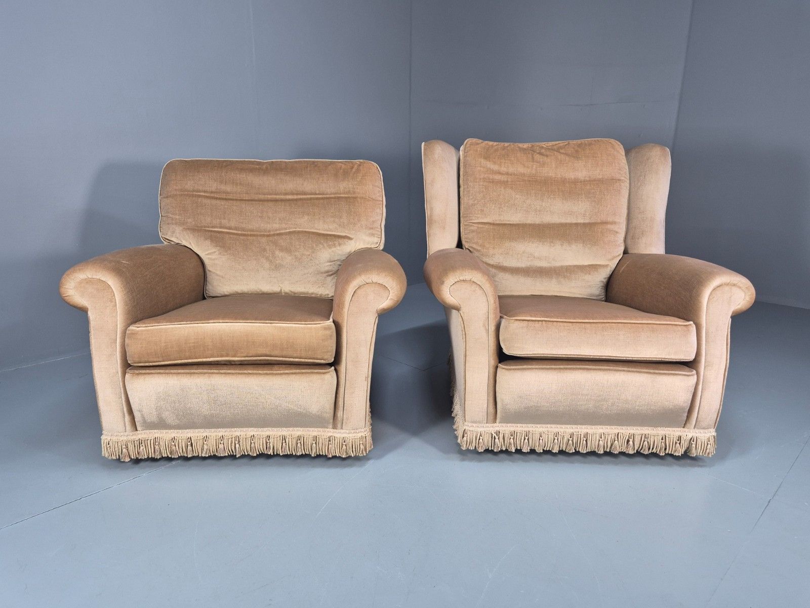 1970s Luxury Lounge Chairs Lowback And Wingback Gold Velour Retro  Eb10631 Vclo photo for sale