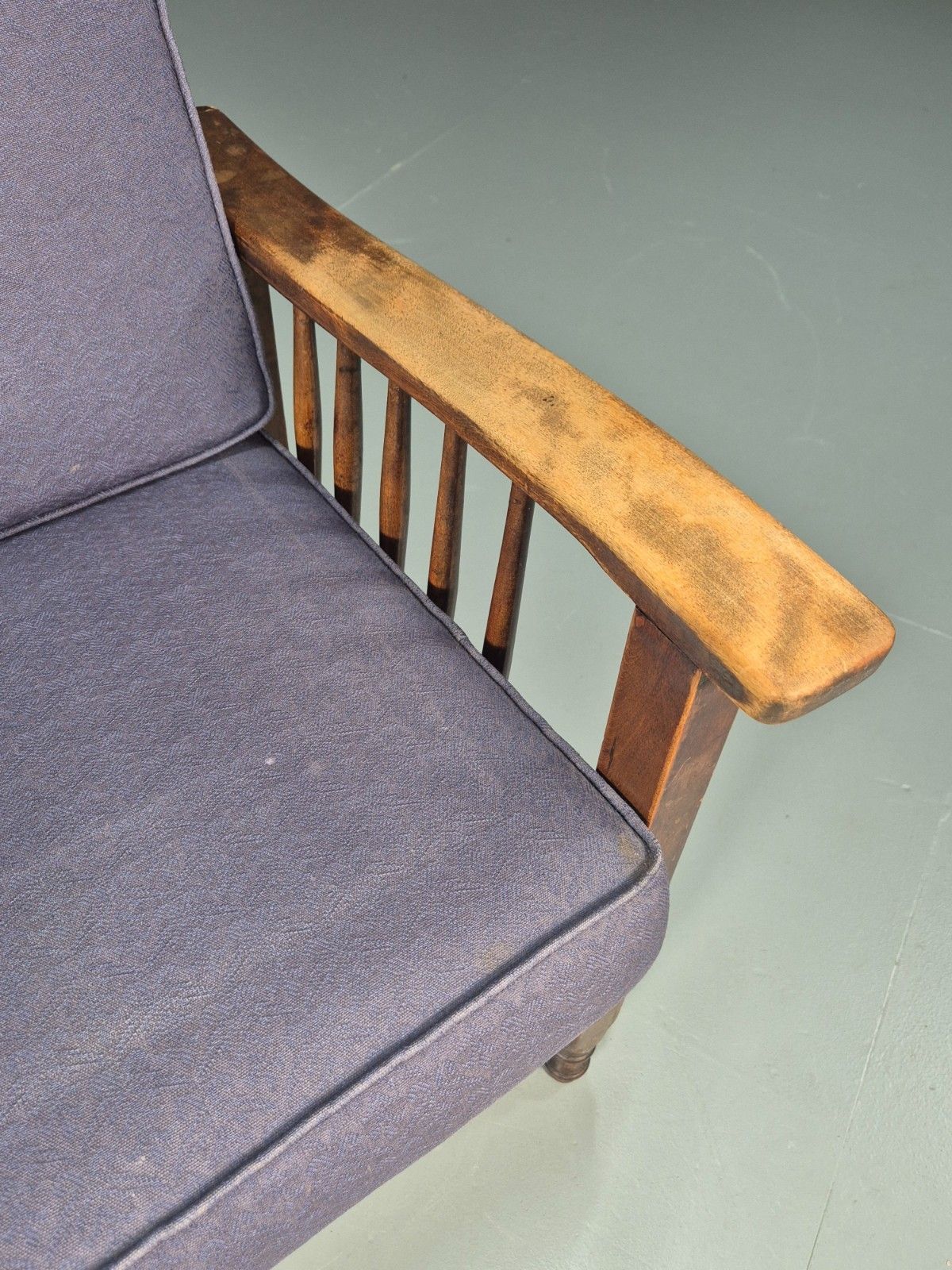 Antique Oak Wheel Back Folding Chair Purple Upholstery 1900s Eb10629 Vcar photo vinterior