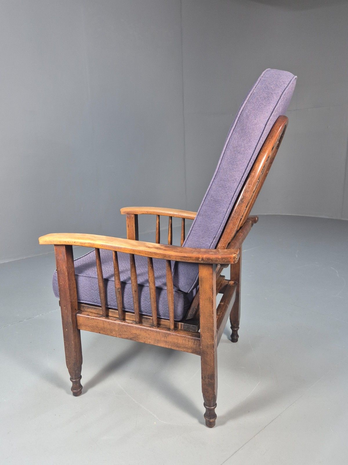 photo vinterior Antique Oak Wheel Back Folding Chair Purple Upholstery 1900s Eb10629 Vcar