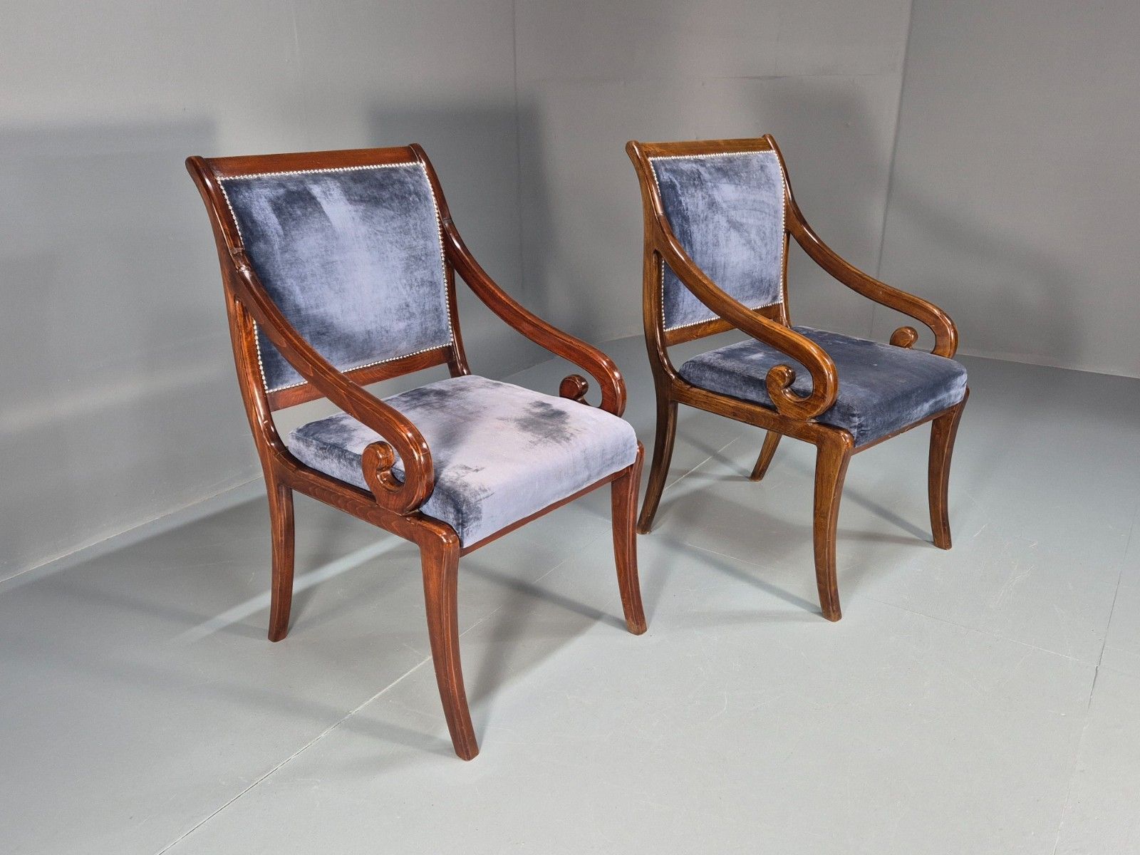 photo vinterior 2 Regency Scroll Arm Saloon Chairs 20th Century Reproduction Eb10610 Mnor