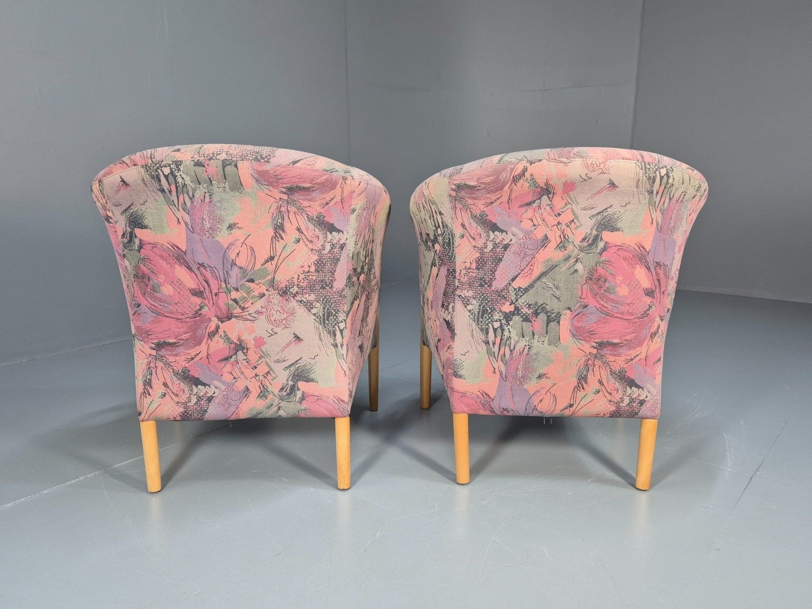 photo furniture 2 Vintage 1980s Stouby Tub Chairs Pink  Green Upholstery Retro Mcm Eb10339 Mnor